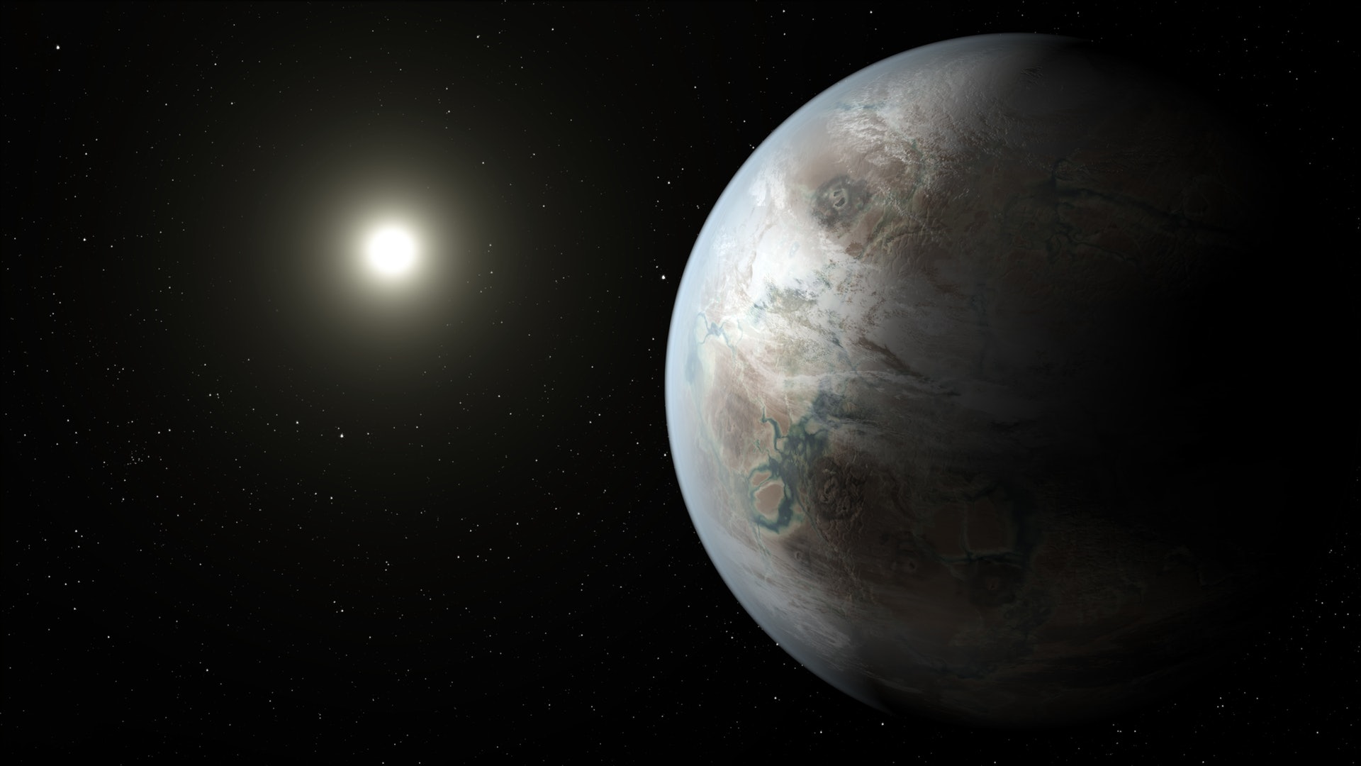 開普勒452-b被譽為最近似地球的星體,但它位於距地太陽系1400光年的地方,以現有太空船的速度需要2600年才能到達。圖為畫家筆下的開普勒452-b。(美聯社)