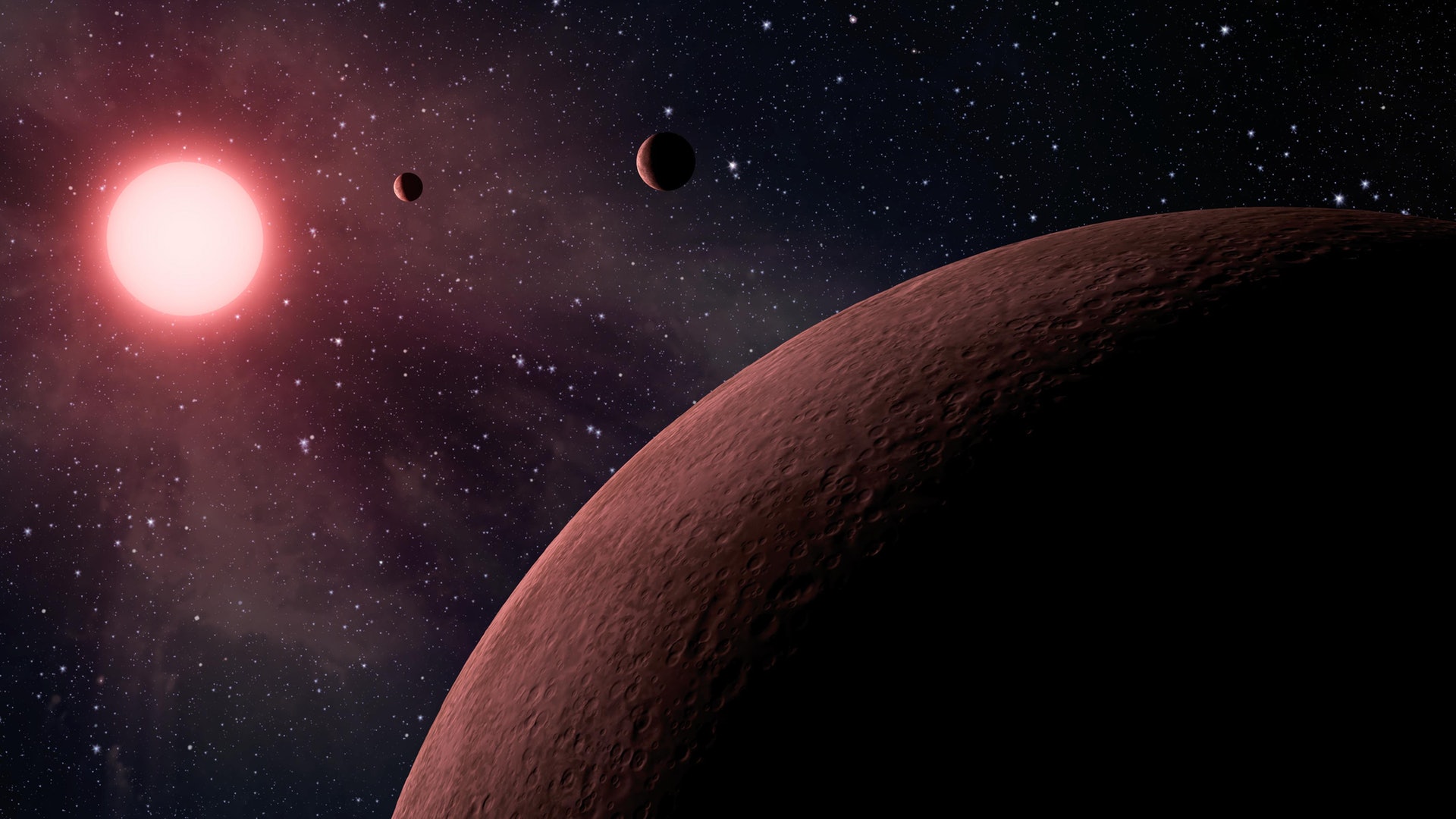 NASA科學家在太陽系以外找出219個潛在新星球,其中10個位處宜居區域,有機會成為「地球2.0」。圖為畫家筆下所展示的部分新星體。(美聯社)