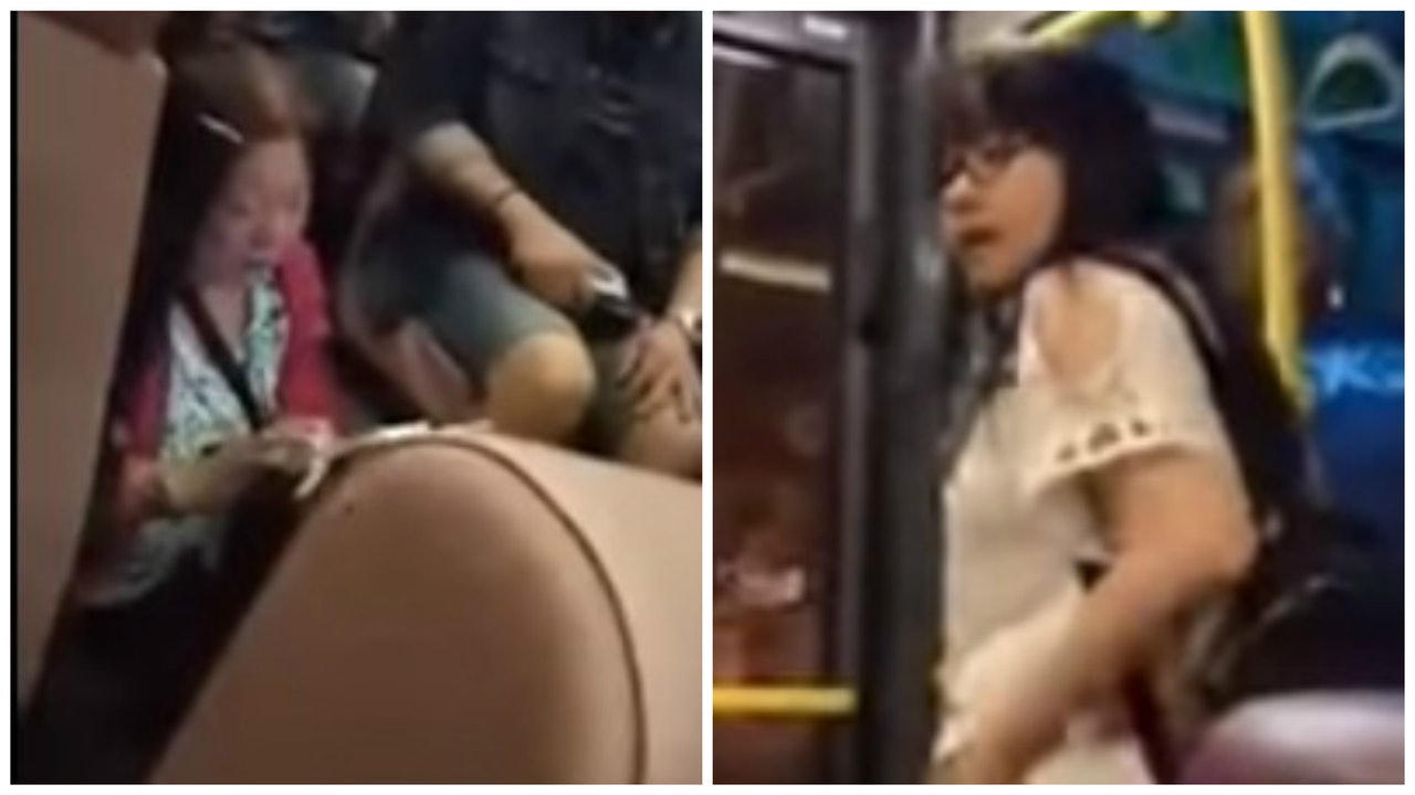 被告陳靄婷(右)認在巴士上把六旬女事主(左)推落地。(youtube 影片截圖) 被告陳靄婷(右)認在巴士上把六旬女事主(左)推落地。(youtube 影片截圖)
