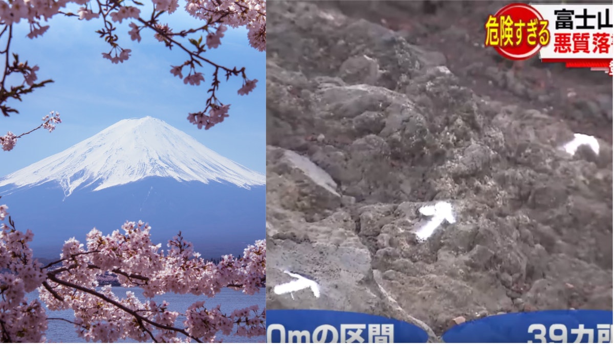 富士山驚現「白色箭嘴」亂指路 登山客誤入危險路段隨時跌落山 富士山驚現「白色箭嘴」亂指路 登山客誤入危險路段隨時跌落山