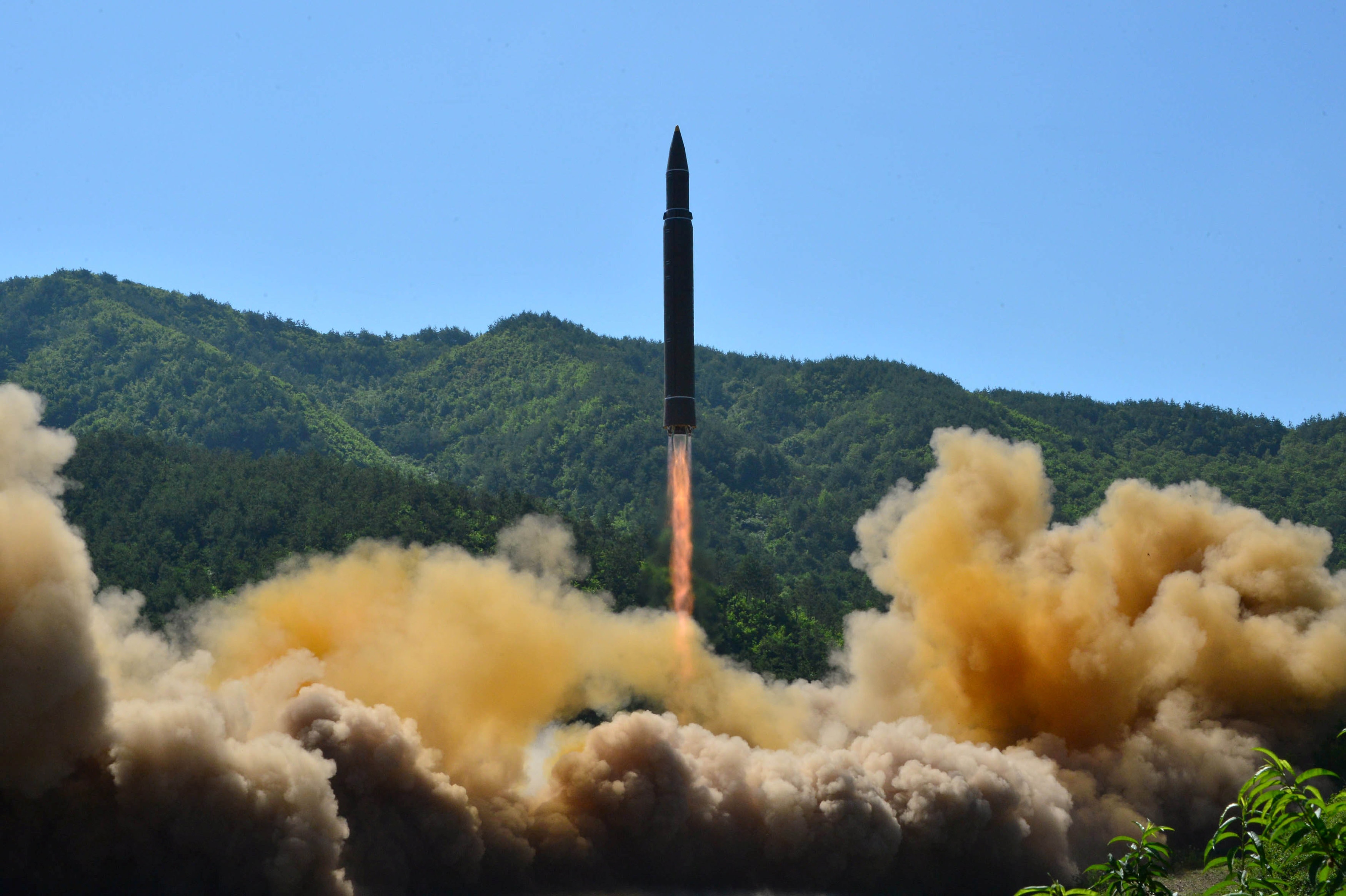 火星-14型洲際彈道導彈是朝鮮目前射程最遠的導彈，金正恩政府已經最少兩次試射。（路透社）