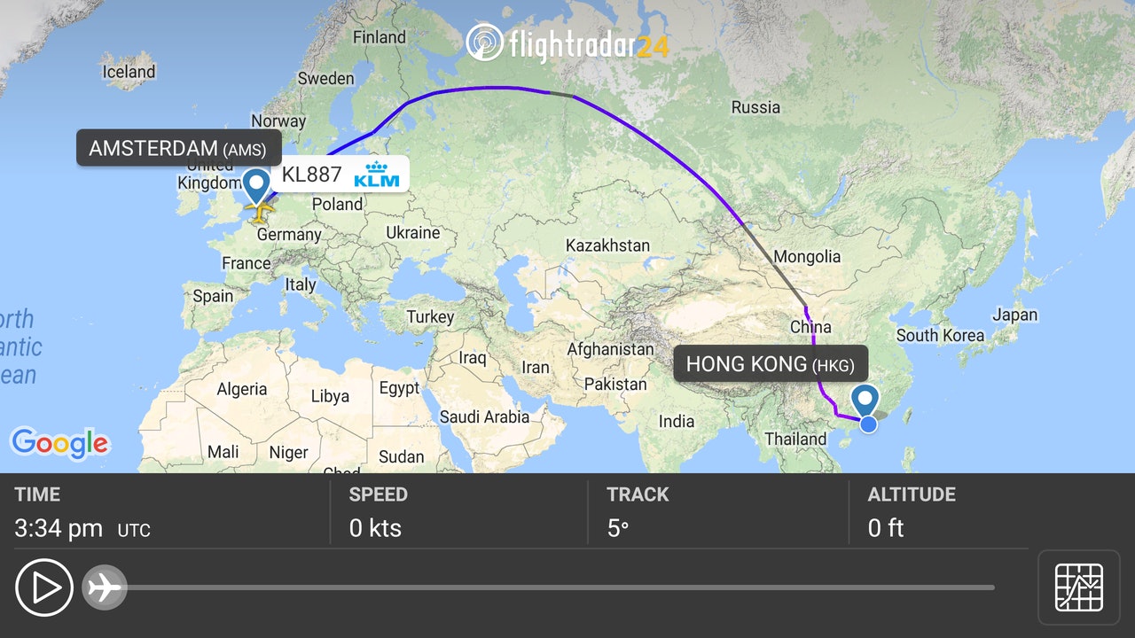 KL887航線概況(Flightradar24截圖) KL887航線概況(Flightradar24截圖)
