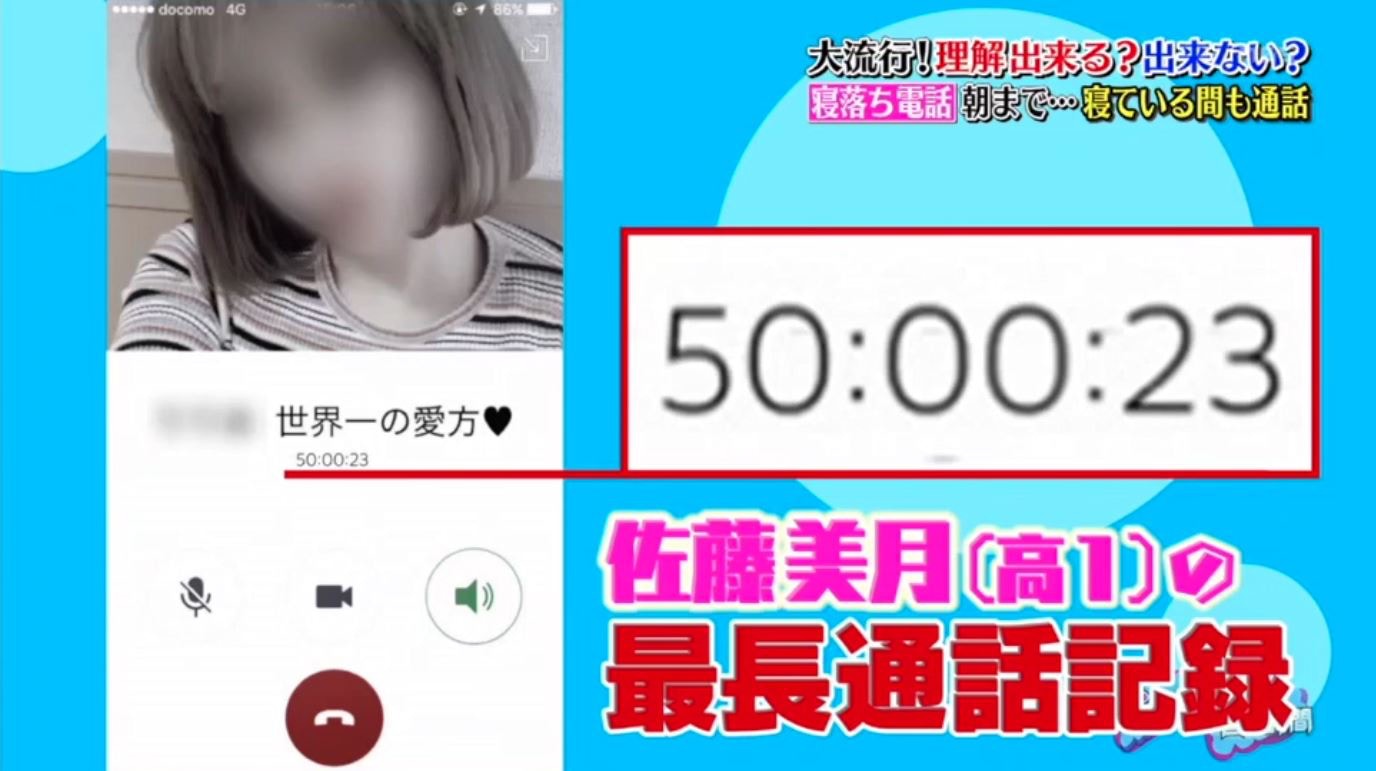 日本某高一女學生，便曾經保持通話50小時23秒！（TBS《喜歡不喜歡 說時間》）