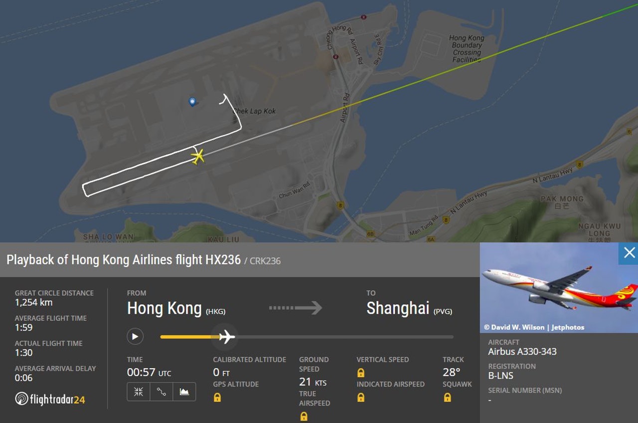 香港航空客機需要緊急終止起飛。(flightradar24.com) 香港航空客機需要緊急終止起飛。(flightradar24.com)