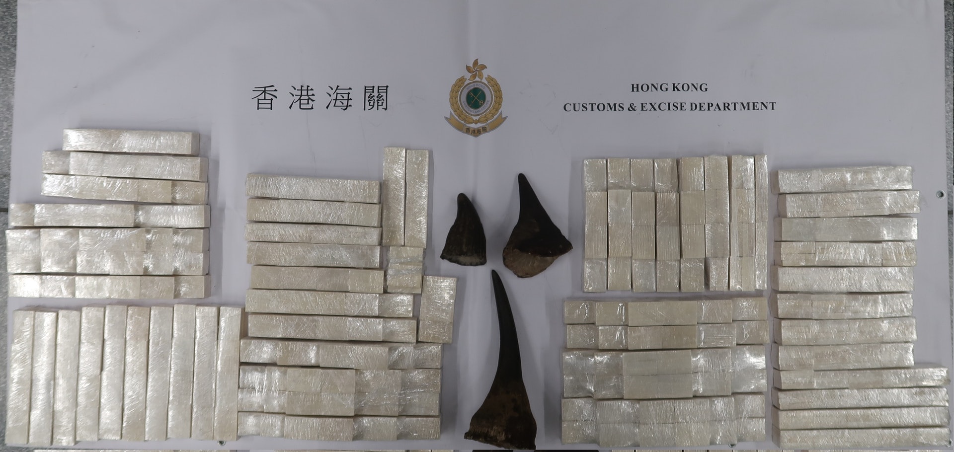 海關起獲的犀牛角及象牙品。(海關提供圖片) 海關起獲的犀牛角及象牙品。(海關提供圖片)