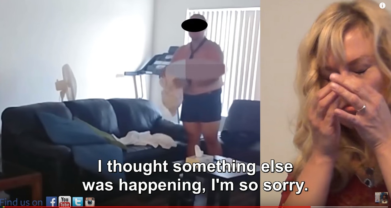 一名婦人為測試丈夫的忠誠度，設局找來性感女色誘他，但結局卻不堪入目。（YouTube截圖）
