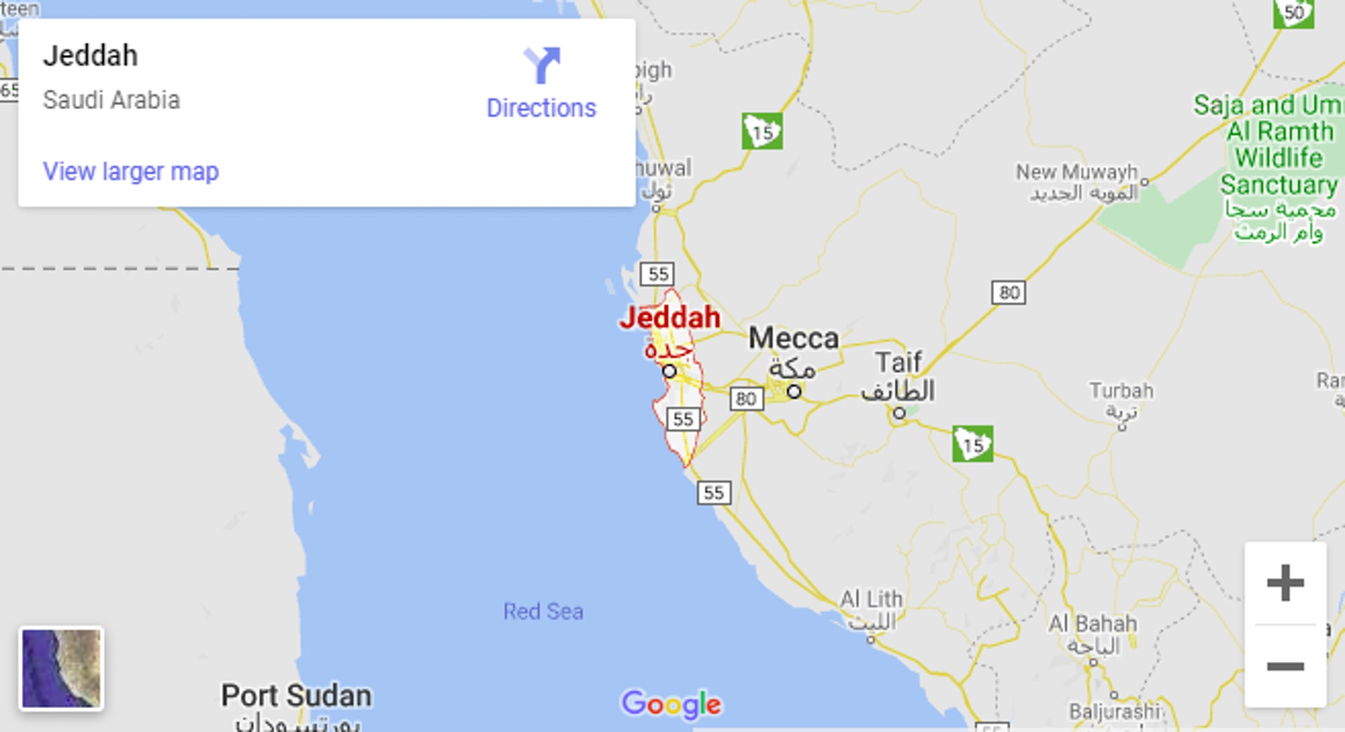 出事地點距離吉達約100公里(Google Map) 出事地點距離吉達約100公里(Google Map)