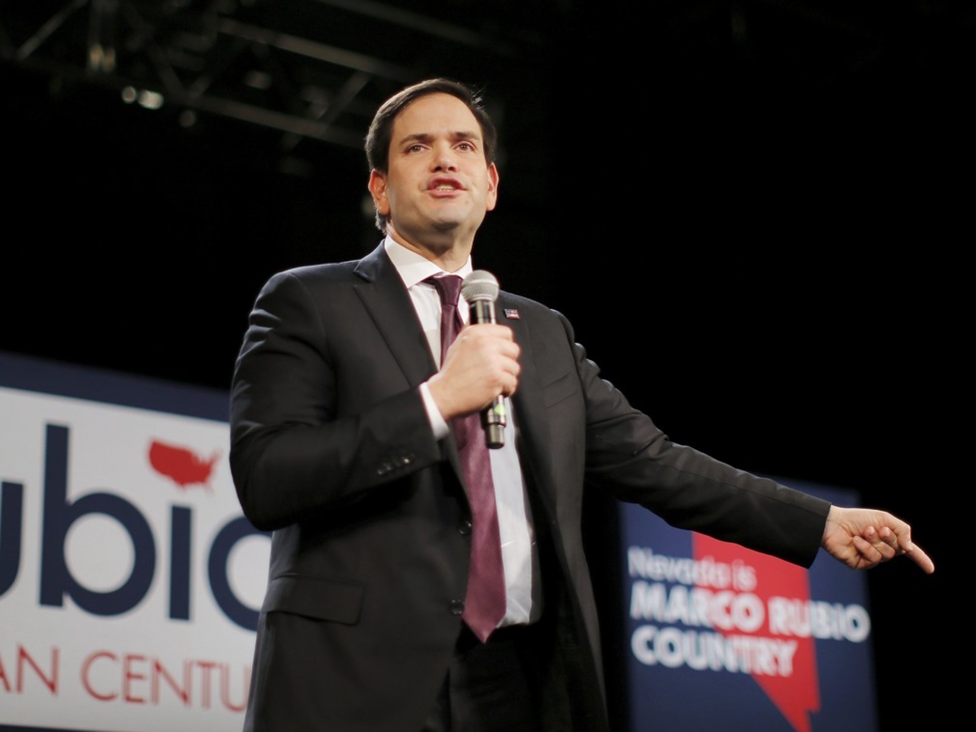 魯比奧以對華言論強硬著稱,圖為2016年2月21日,魯比奧在內華達州拉斯維加斯演說。(Reuters) 魯比奧以對華言論強硬著稱,圖為2016年2月21日,魯比奧在內華達州拉斯維加斯演說。(Reuters)