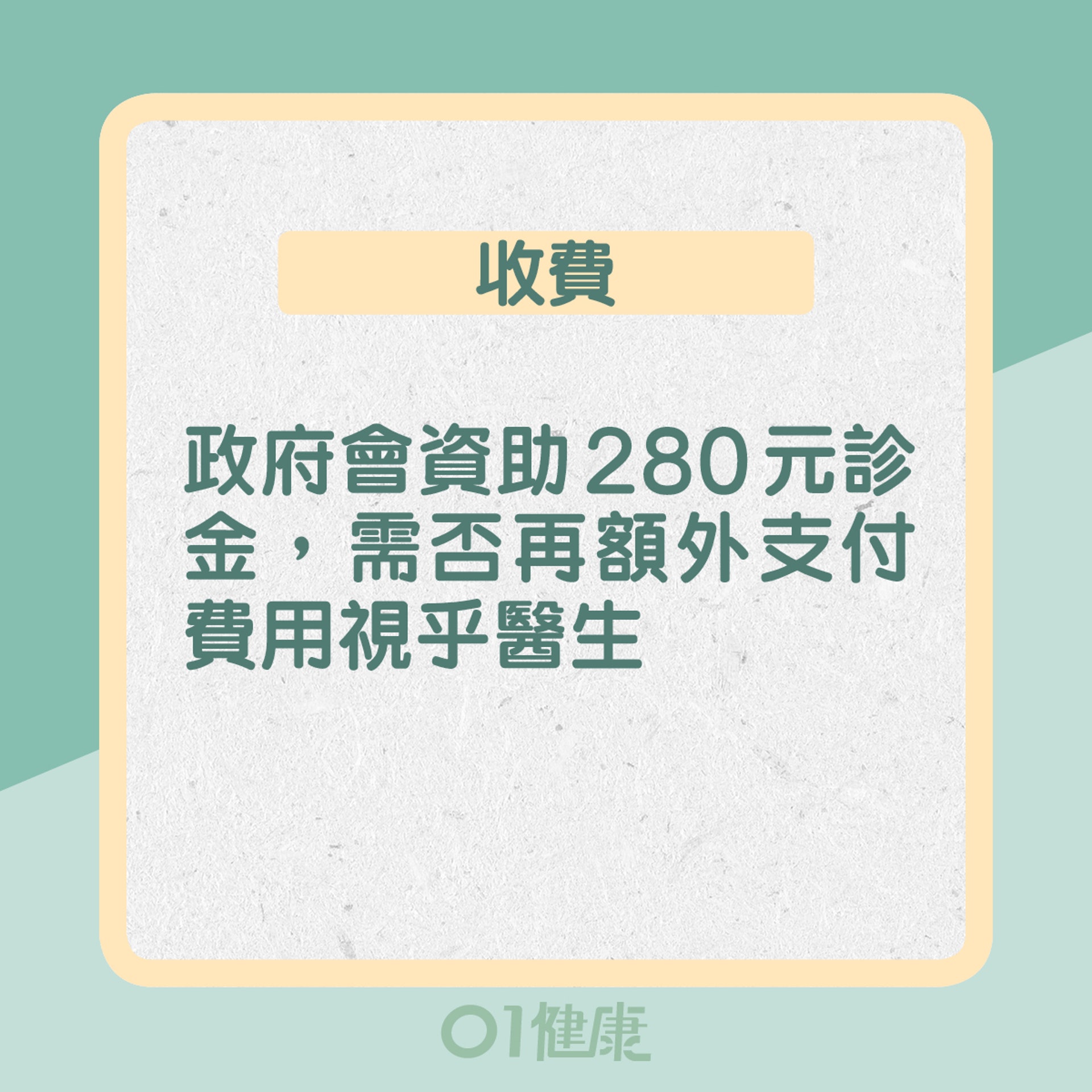2. 收費:政府會資助280元診金,需否再額外支付費用視乎醫生(01製圖) 2. 收費:政府會資助280元診金,需否再額外支付費用視乎醫生(01製圖)