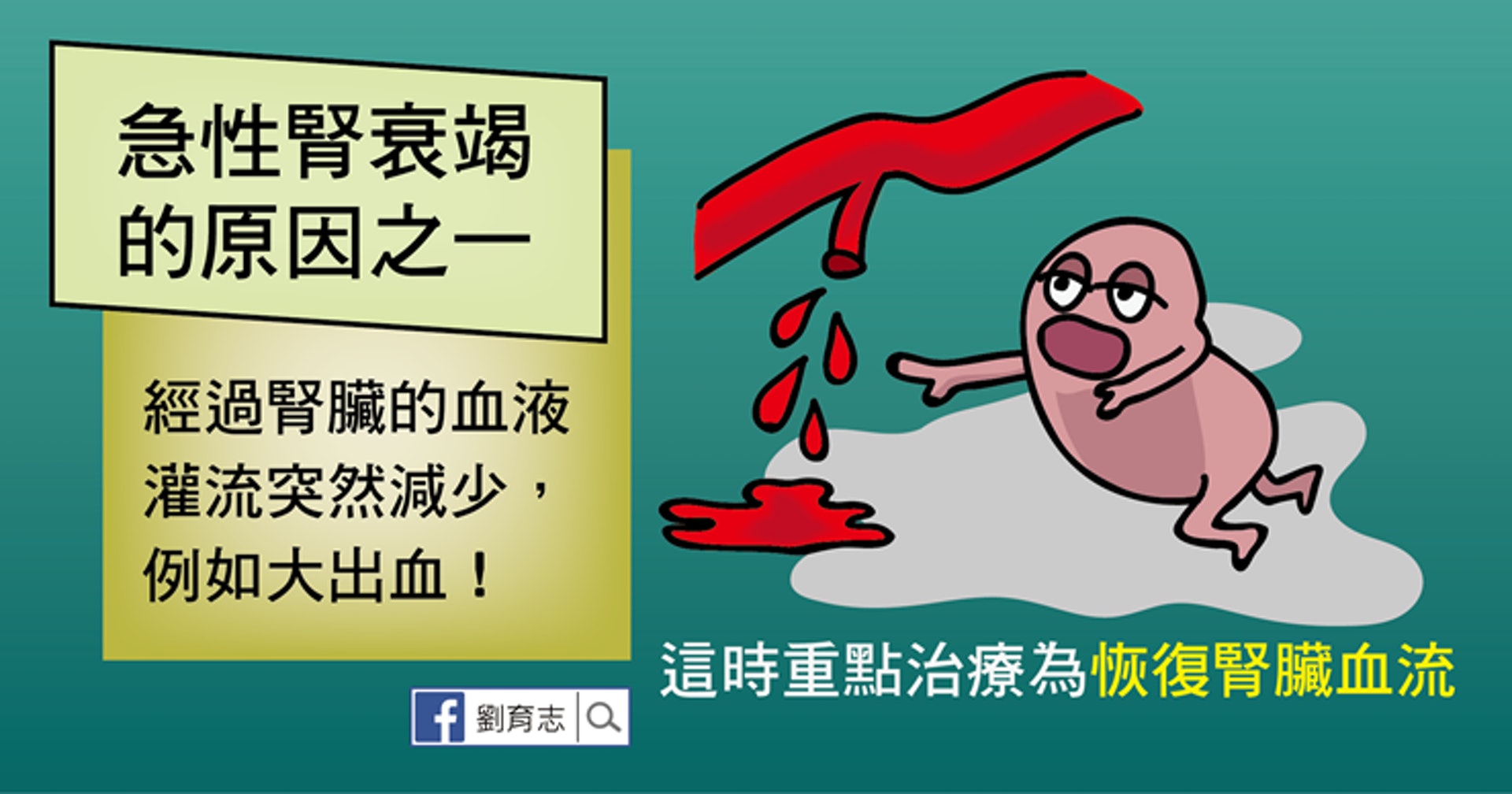 第一個原因是血液灌流不足，像是突然外傷大出血，或是腹部動脈瘤破裂時，腎臟得不到足夠的血液灌流，因而受傷。這時重點治療為恢復適當的腎臟血流。（照護線上授權使用）