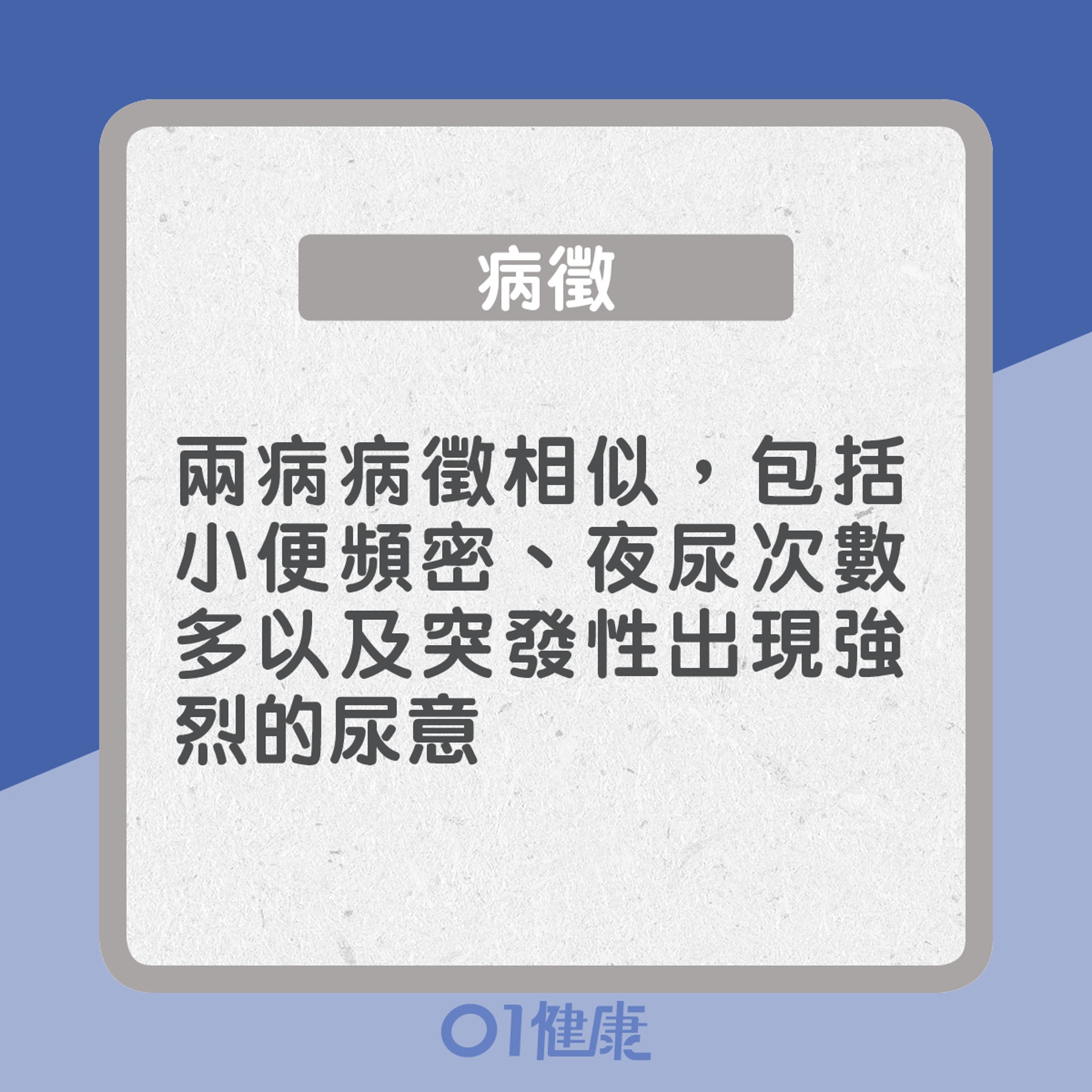 病徵小便頻密、夜尿次數多以及出現突發性出現強烈的尿意（01製圖）