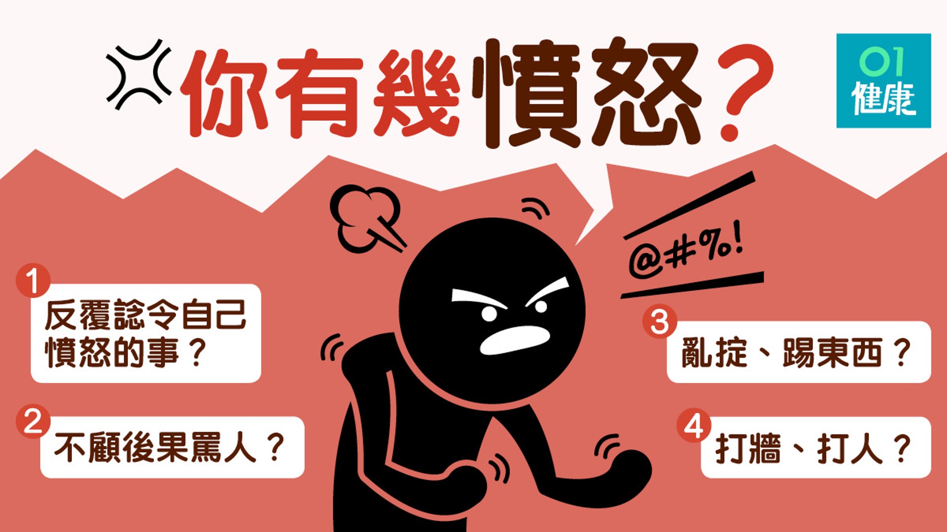 【憤怒情緒】長期憤怒可致焦慮、抑鬱 控制憤怒靠「情緒紅綠燈」(01製圖) 【憤怒情緒】長期憤怒可致焦慮、抑鬱 控制憤怒靠「情緒紅綠燈」(01製圖)