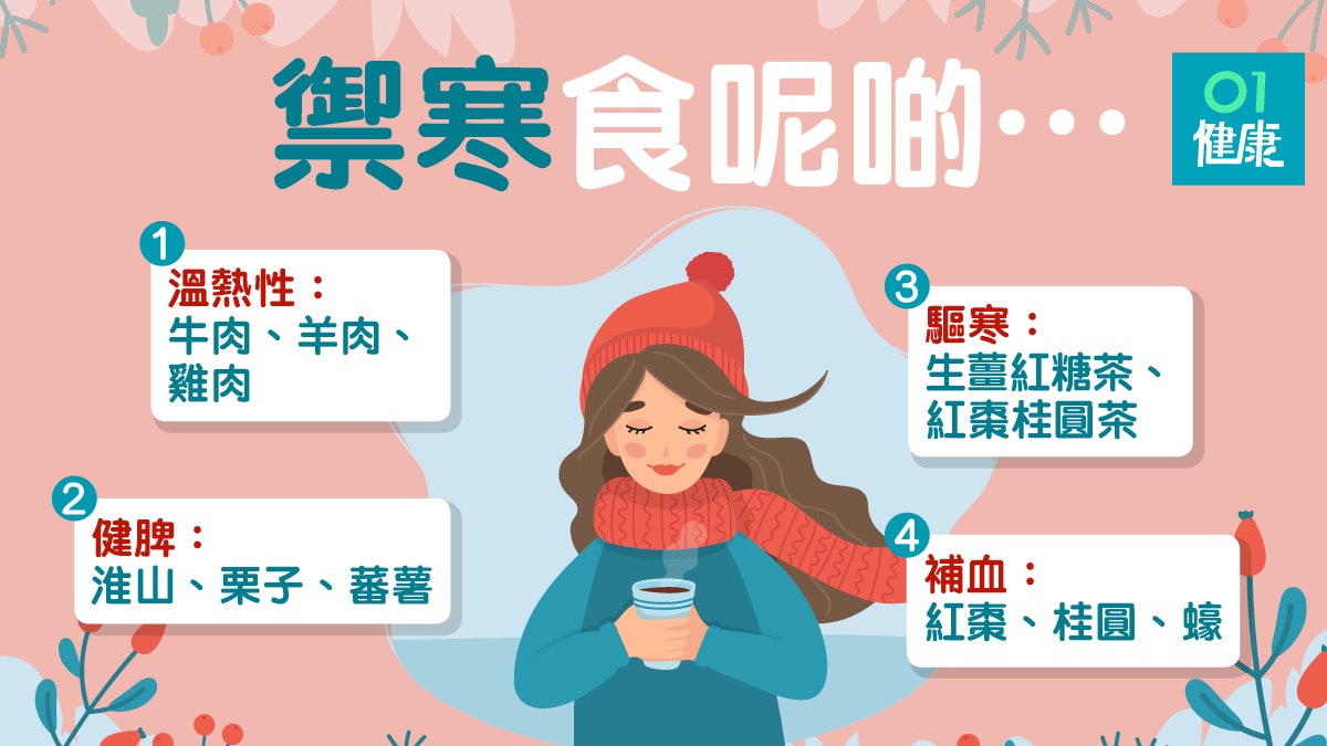 【冬天保暖】體質「虛」易受寒邪侵襲 温熱及補血食物可驅寒補身 【冬天保暖】體質「虛」易受寒邪侵襲 温熱及補血食物可驅寒補身