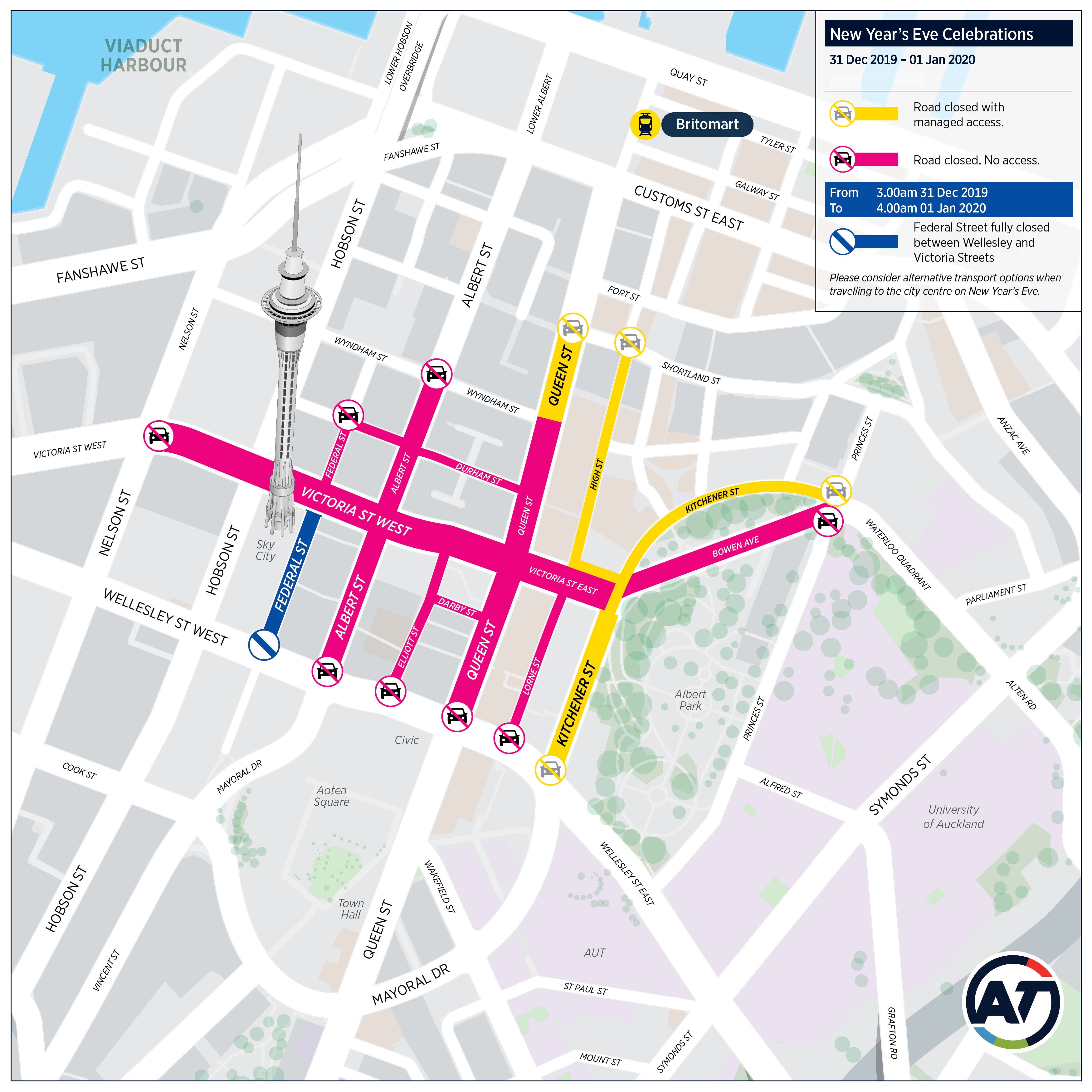 圖為新西蘭奧克蘭市議會先公布天空塔附近的封路措施。（奧克蘭市議會網站）