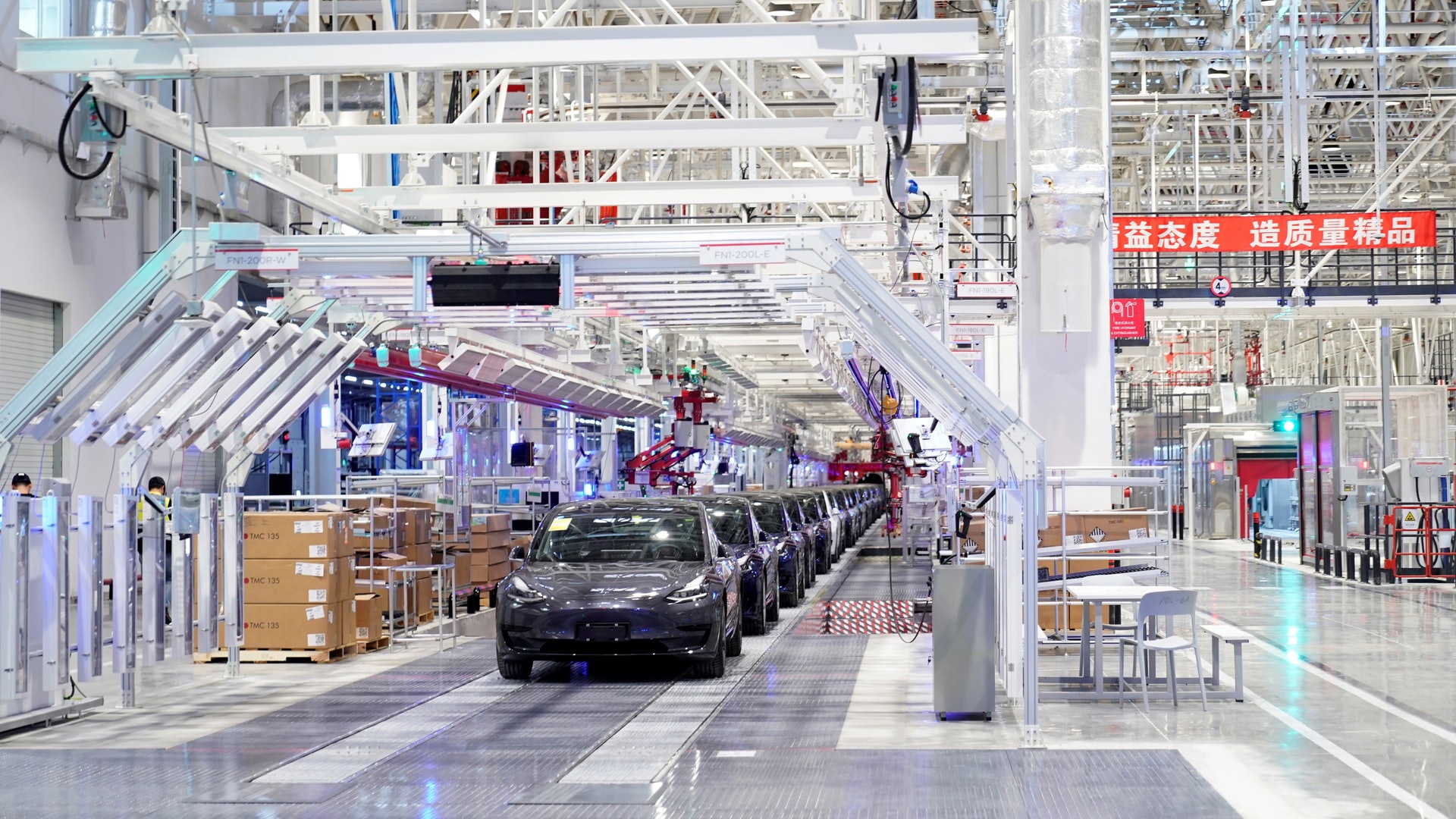 特斯拉上海超級工廠內部生產場景。(路透社) 特斯拉上海超級工廠內部生產場景。(路透社)