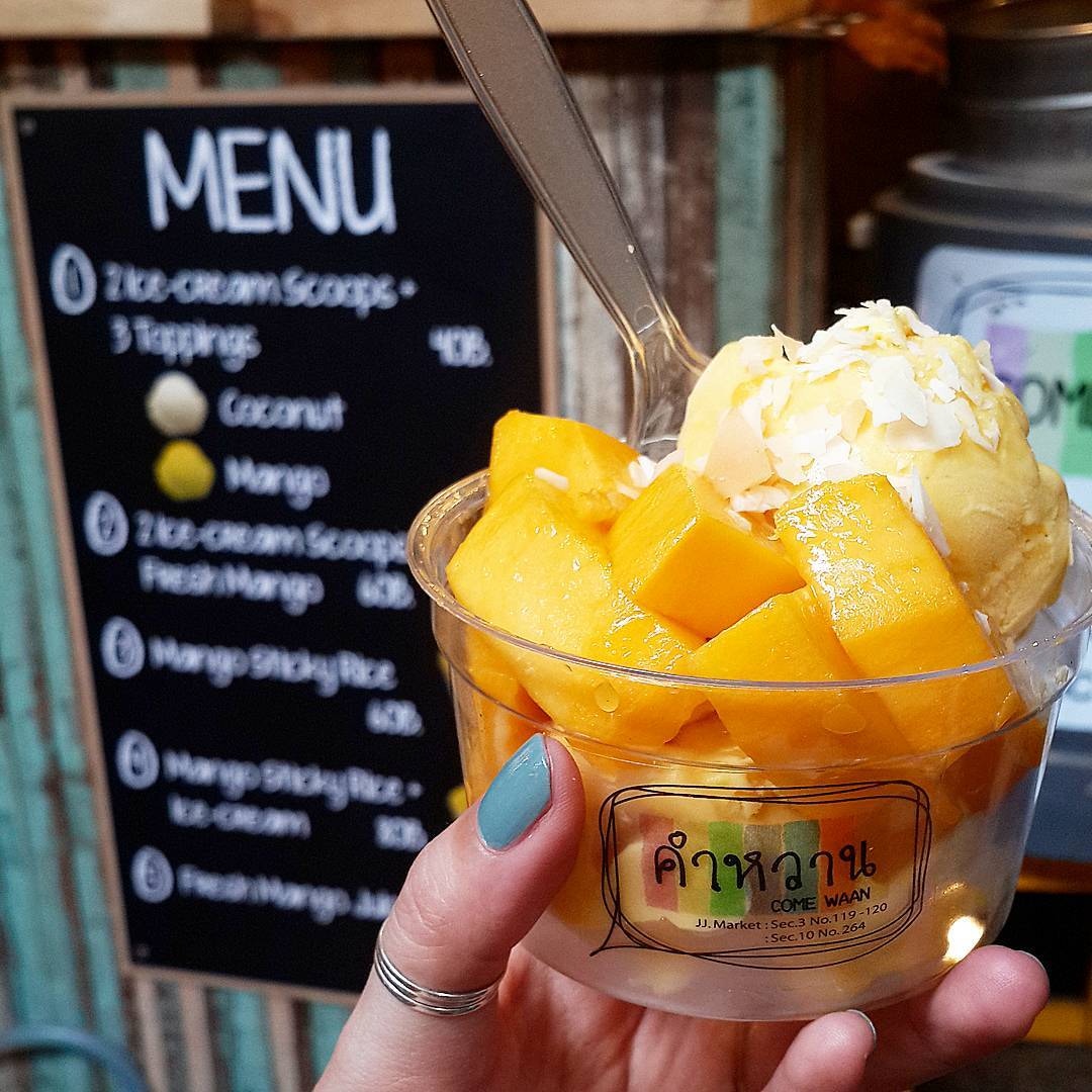 泰國曼谷JJ Market翟道翟15款小食攻略必試Come Waan芒果甜品