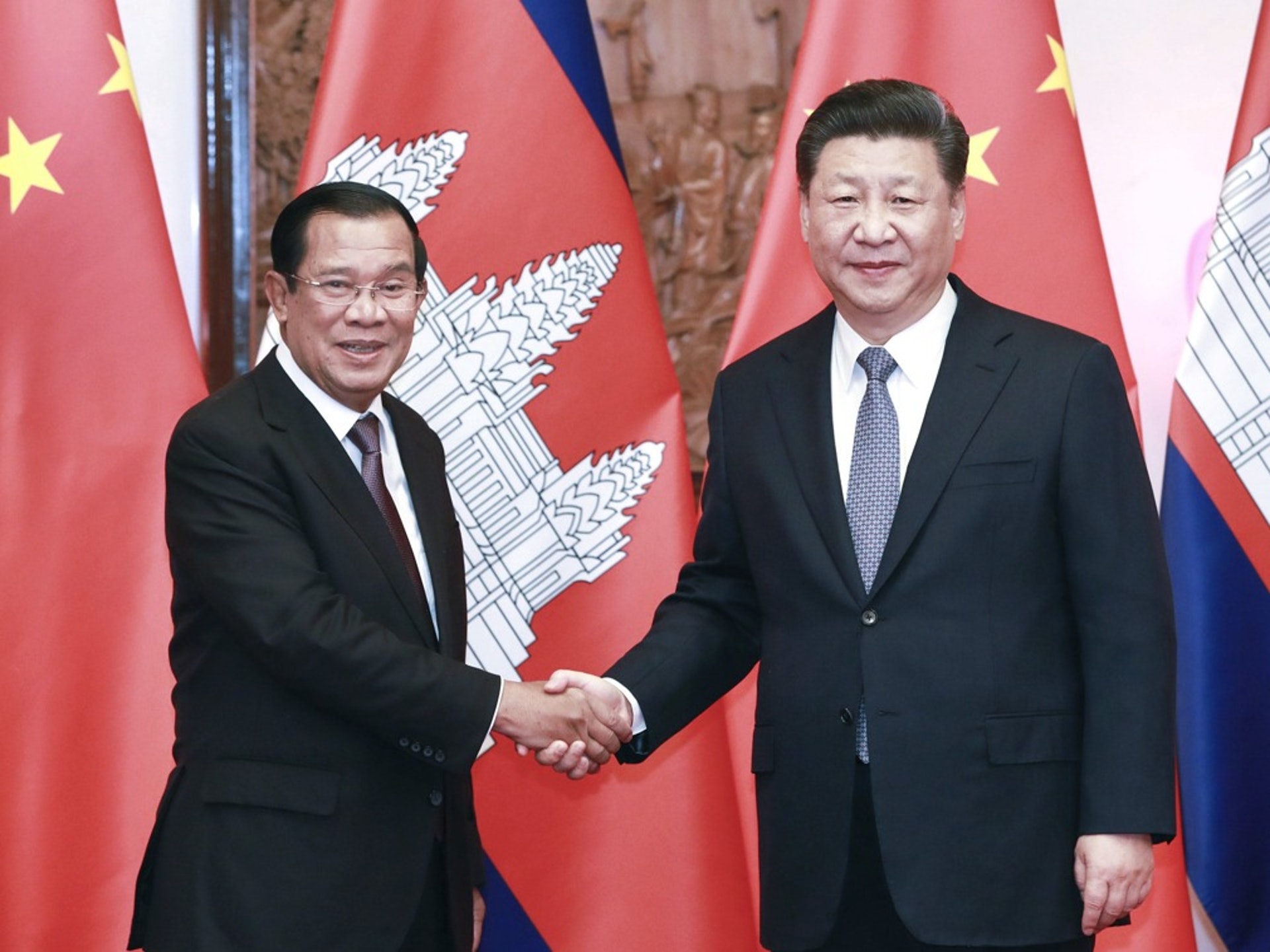 2019年1月21日，国家主席习近平在北京钓鱼台国宾馆会见柬埔寨首相洪森。 （新华社）