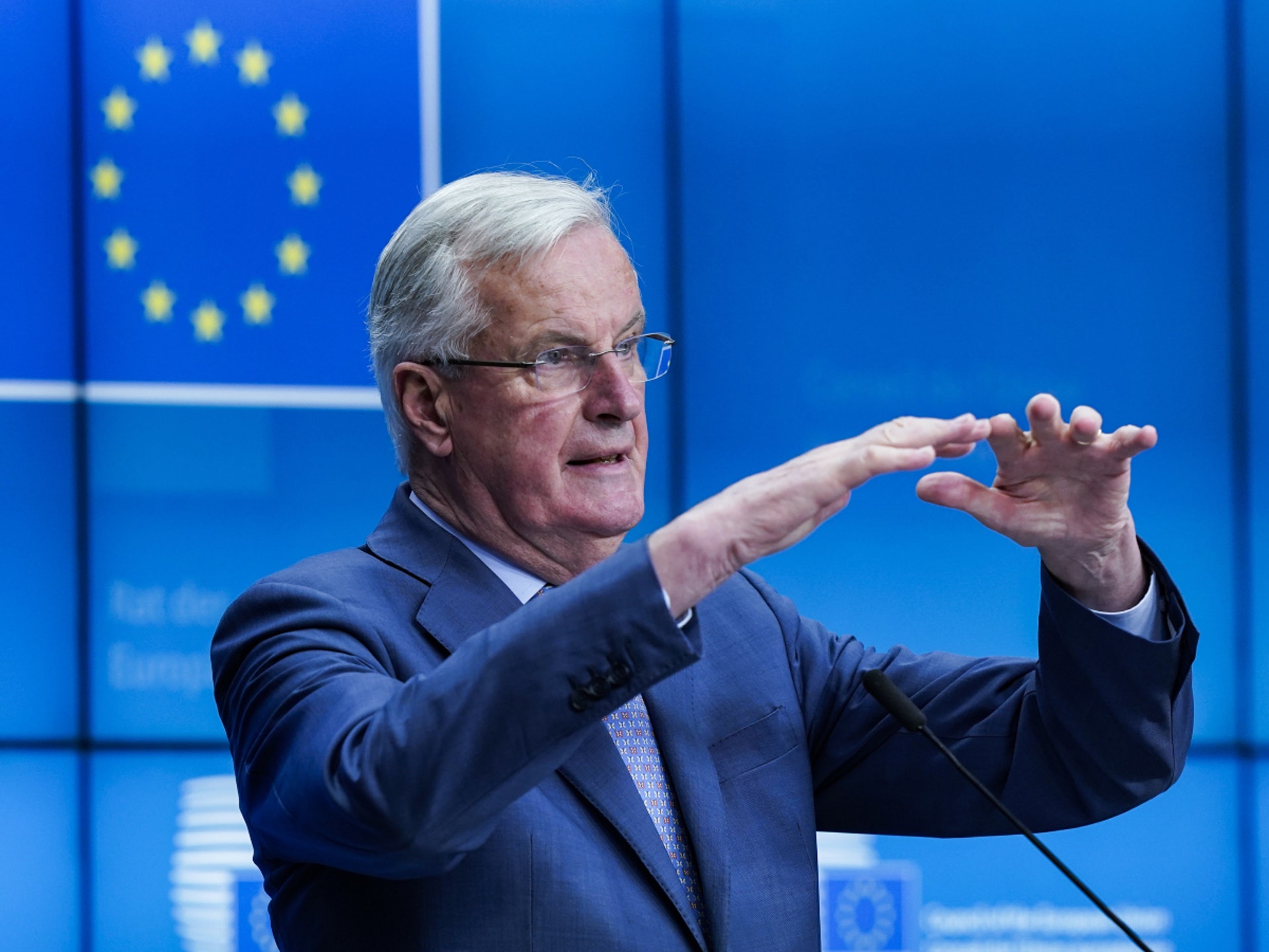 歐盟首席談判代表巴尼耶2月26日指出,不可能與英國達成一個類似歐盟與加拿大簽訂的貿易協定。圖為他2月25日在布魯塞爾歐盟總部發表講話。(AFP) 歐盟首席談判代表巴尼耶2月26日指出,不可能與英國達成一個類似歐盟與加拿大簽訂的貿易協定。圖為他2月25日在布魯塞爾歐盟總部發表講話。(AFP)