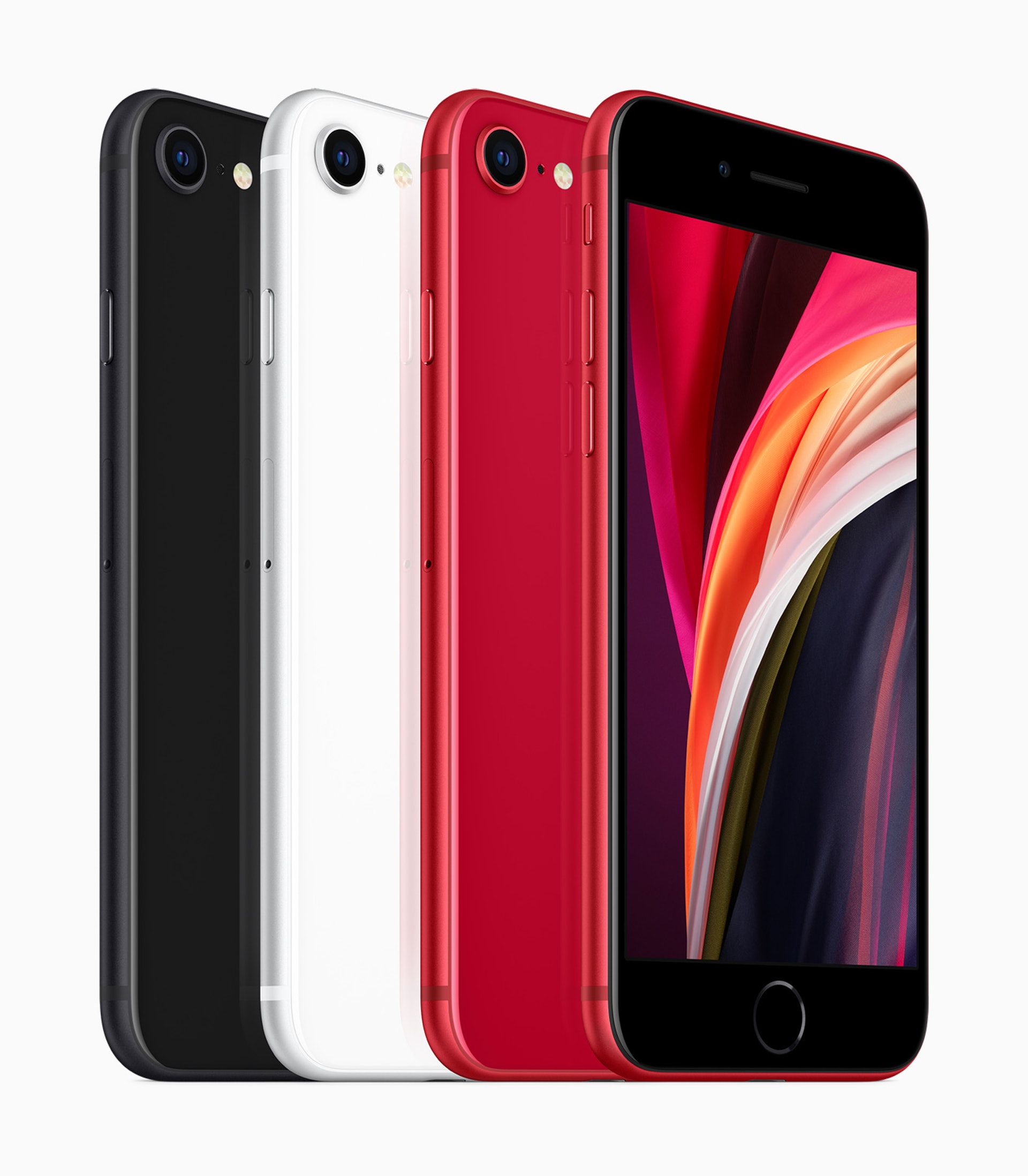 iPhone SE 2020 年版設有黑、白及 (Product) RED 紅色。(Apple) iPhone SE 2020 年版設有黑、白及 (Product) RED 紅色。(Apple)