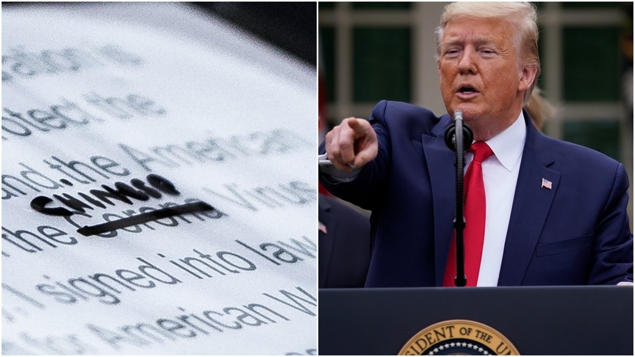 特朗普講稿上「新型冠狀病毒」一詞被刪,並改寫成「中國病毒」。(資料圖片) 特朗普講稿上「新型冠狀病毒」一詞被刪,並改寫成「中國病毒」。(資料圖片)