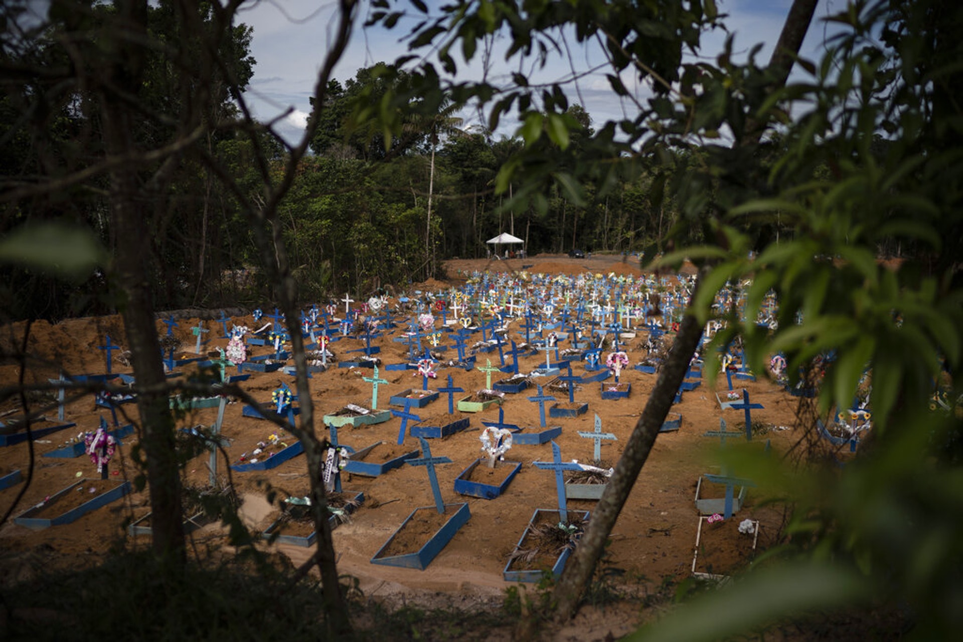 巴西新冠肺炎疫情：圖為5月11日，過去30天死於疫情的人，葬在巴西馬瑙斯一個墓地的新墳。（AP）
