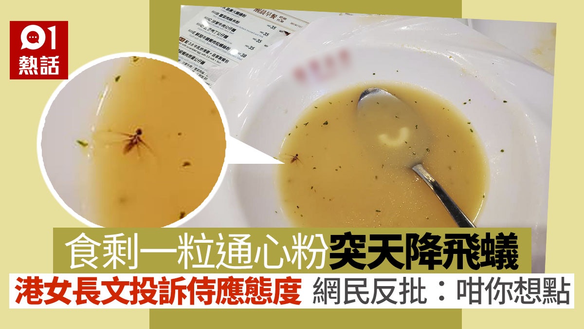 茶餐廳食通粉天降飛蟻 通知侍應被冷待 食客網上控訴反被批西客 茶餐廳食通粉天降飛蟻 通知侍應被冷待 食客網上控訴反被批西客