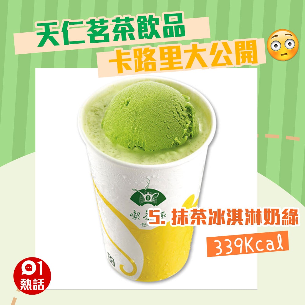 【天仁茗茶飲品卡路里】5. 抹茶冰淇淋奶綠 339 Kcal （01製圖/官網圖片）