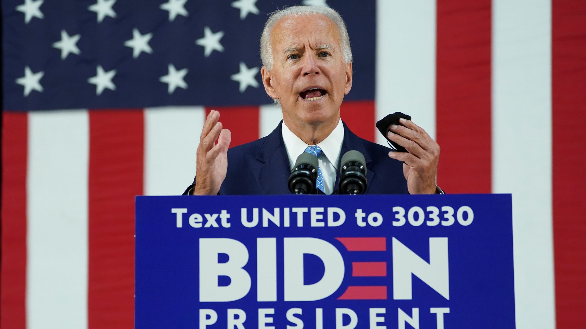 美國前副總統拜登(Joe Biden)將與特朗普爭奪下屆總統之位。圖為2020年6月30日,拜登在特拉華州(Delaware)演講。(Reuters) 美國前副總統拜登(Joe Biden)將與特朗普爭奪下屆總統之位。圖為2020年6月30日,拜登在特拉華州(Delaware)演講。(Reuters)