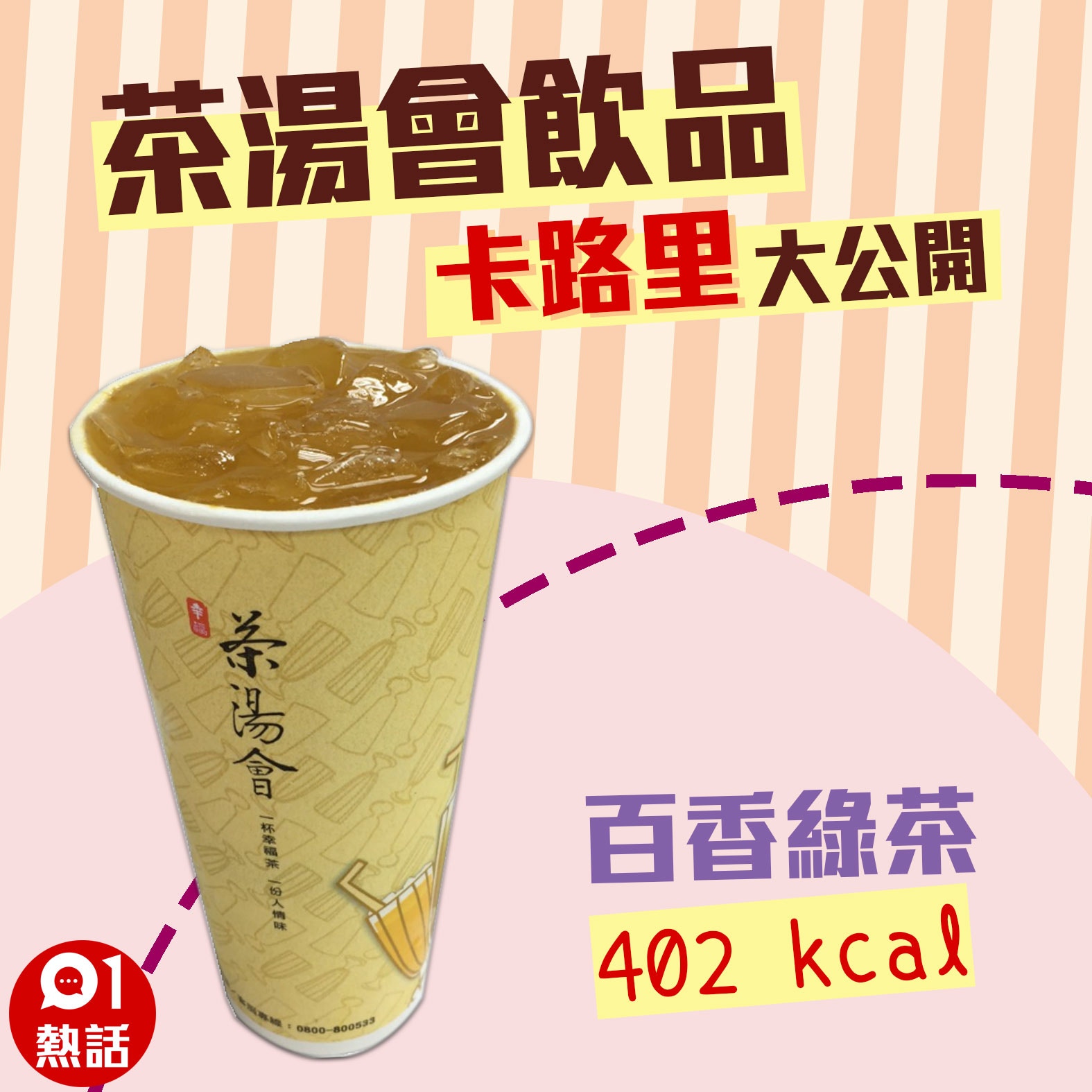 【茶湯會飲品卡路里】9. 百香綠茶 402 kcal （01製圖/台北市食材登錄平台圖片）