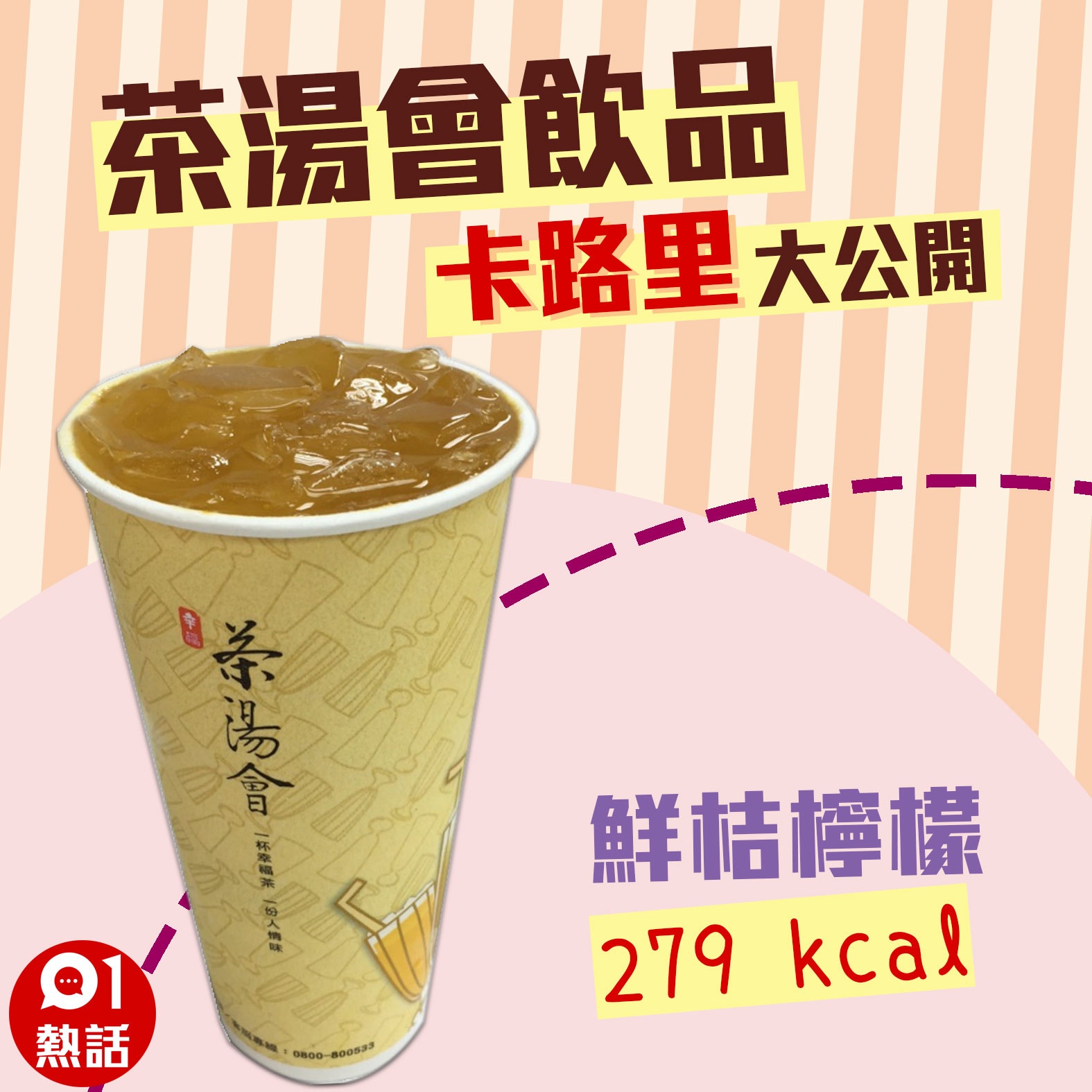 【茶湯會飲品卡路里】11. 鮮桔檸檬 279 kcal （01製圖/台北市食材登錄平台圖片）