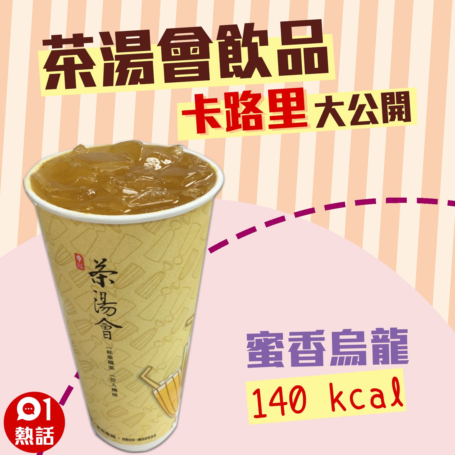 【茶湯會飲品卡路里】14. 蜜香烏龍 140 kcal （01製圖/台北市食材登錄平台圖片）