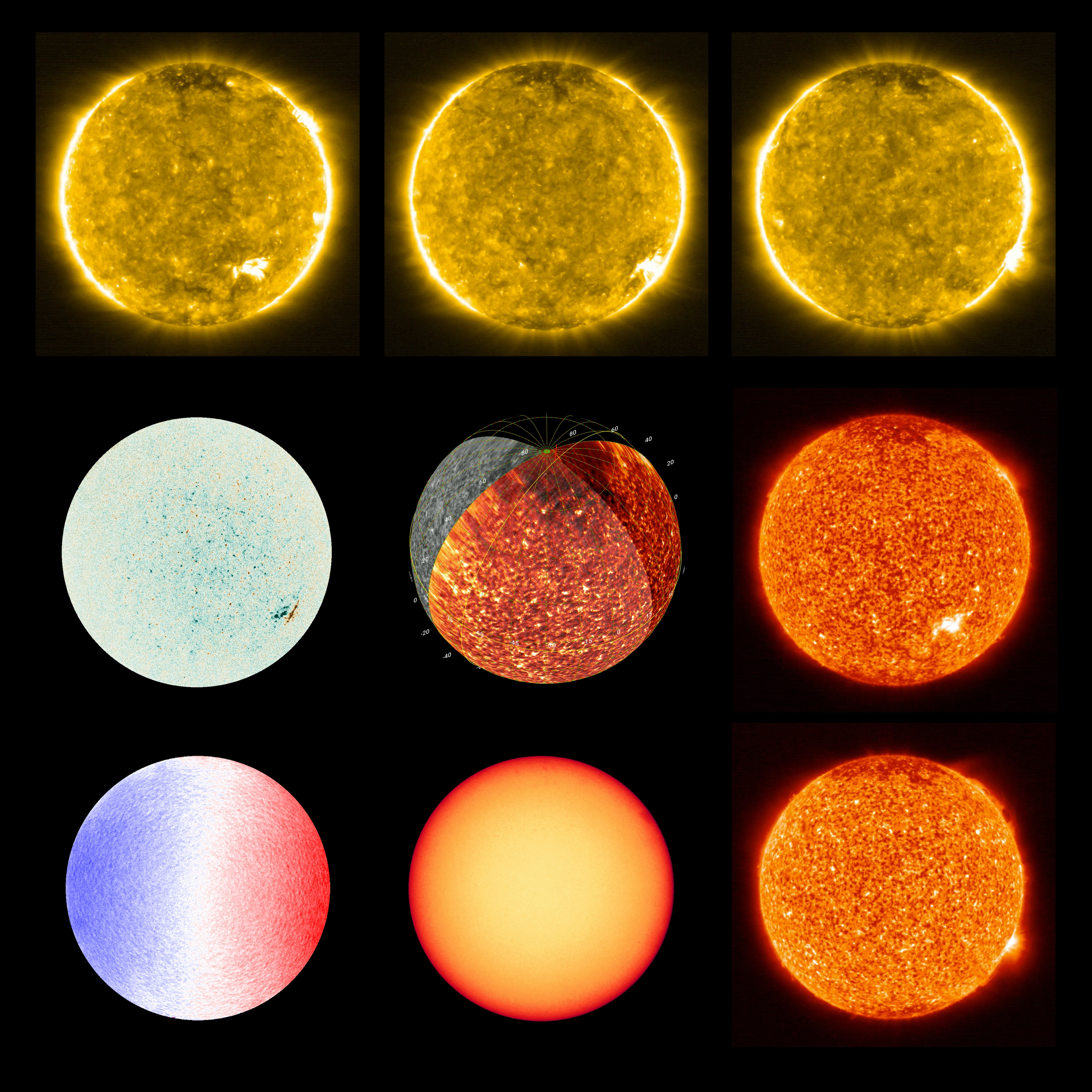 美國太空總署7月16日發布太陽的照片，觀測衛星「太陽軌道器」用極化和日震影像儀以及極紫外光譜影像儀拍攝太陽面貌。（Reuters）