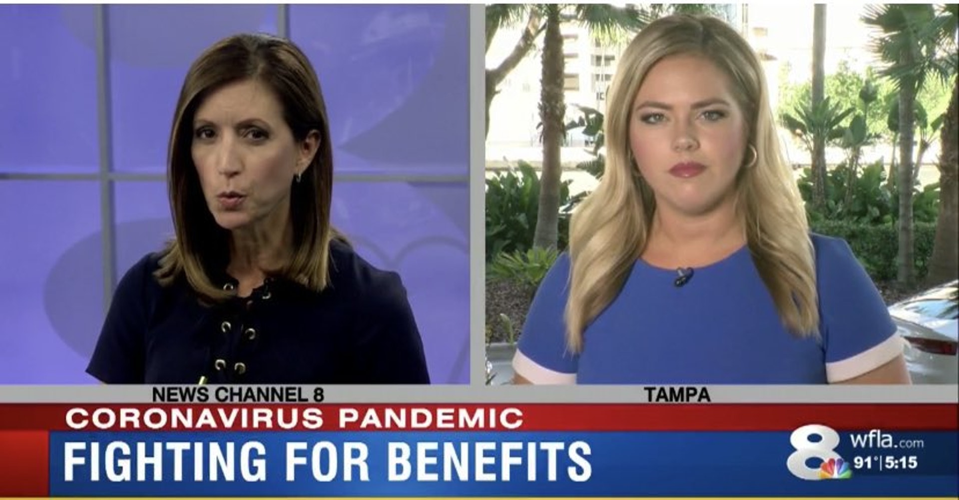 有觀眾發現美國全國廣播公司（NBC）佛羅里達電視台《WFLA》女記者普賴斯（右）頸部腫起，勸她趕快求醫，經檢查後，普賴斯證實不幸患上了甲狀腺癌。（普賴斯Twitter圖片）