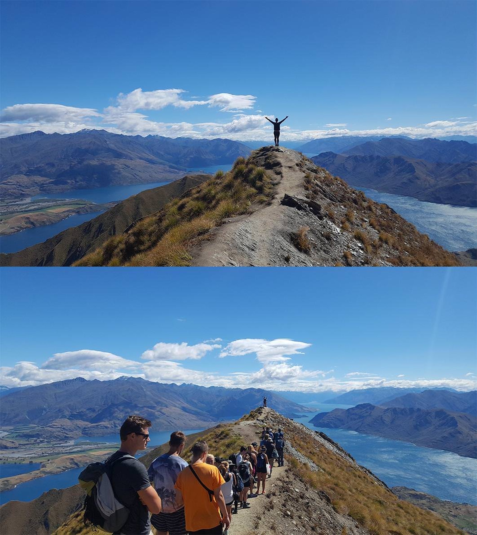 旅客在羅伊峰拍出美照，後面原來有一大條等打卡人龍。（Reddit圖片）