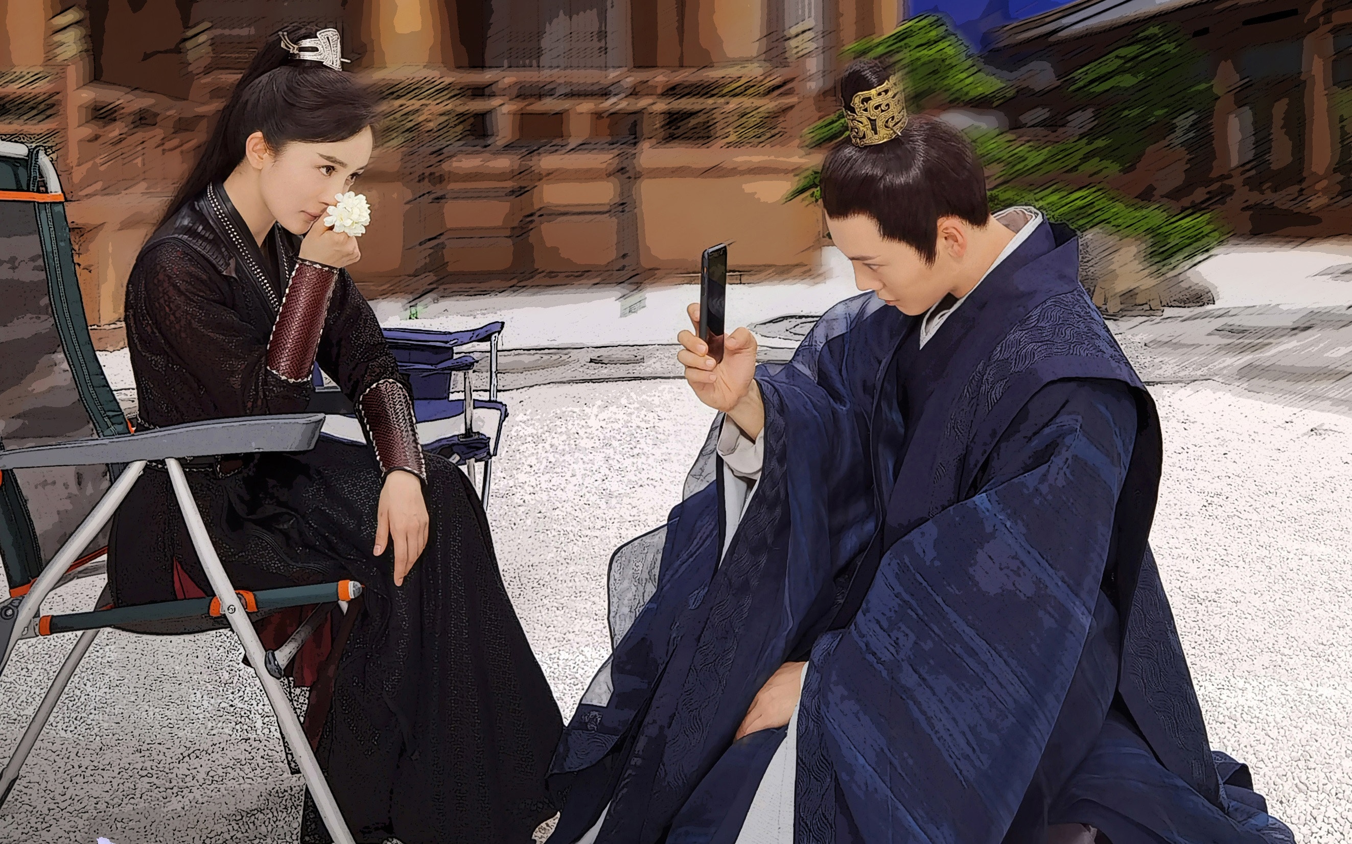 楊冪﹑陳偉霆亦在橫店拍戲。(《斛珠夫人》微博圖片) 楊冪﹑陳偉霆亦在橫店拍戲。(《斛珠夫人》微博圖片)