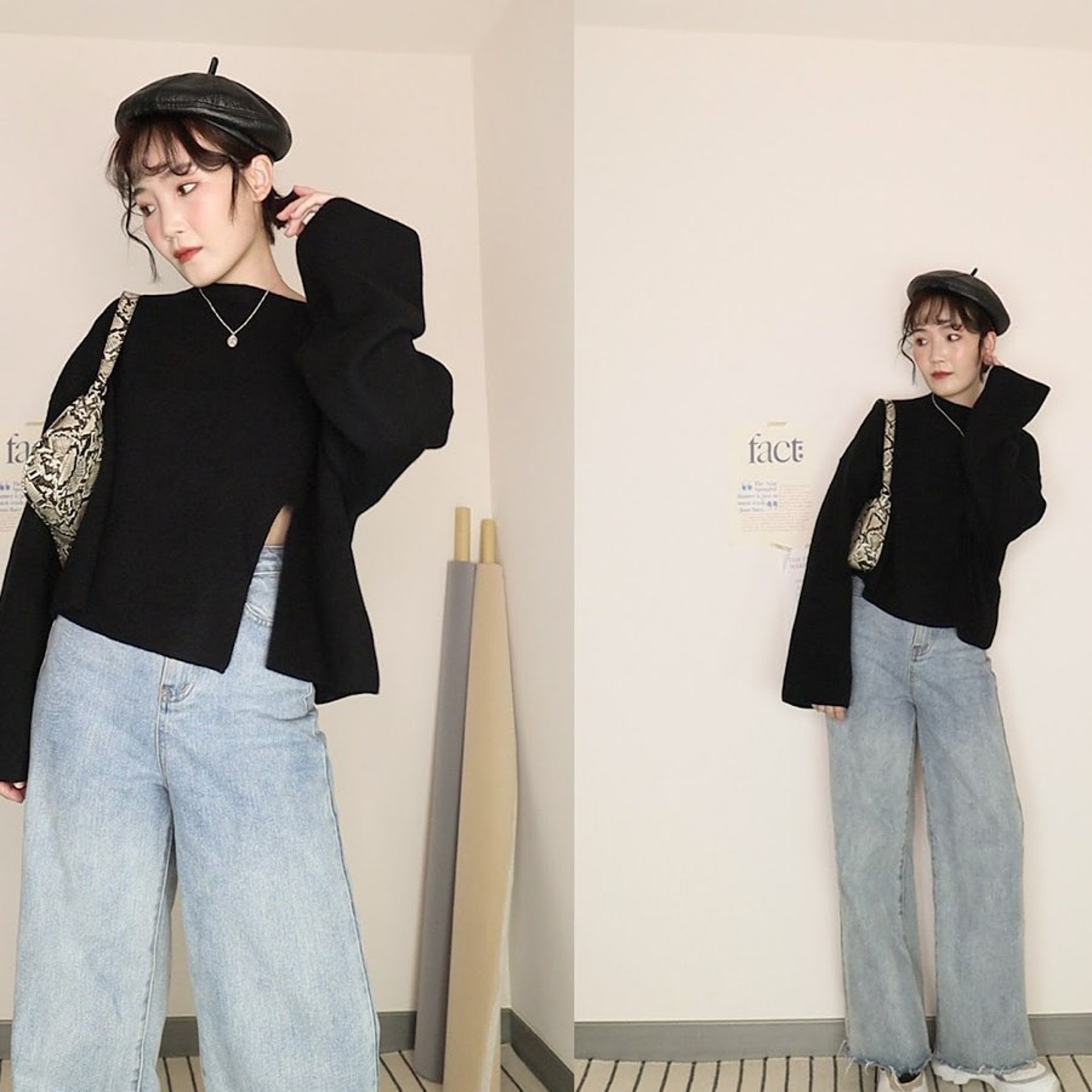 「Oversized」的短款上衣可配上寬腳褲 (spriing____@IG)