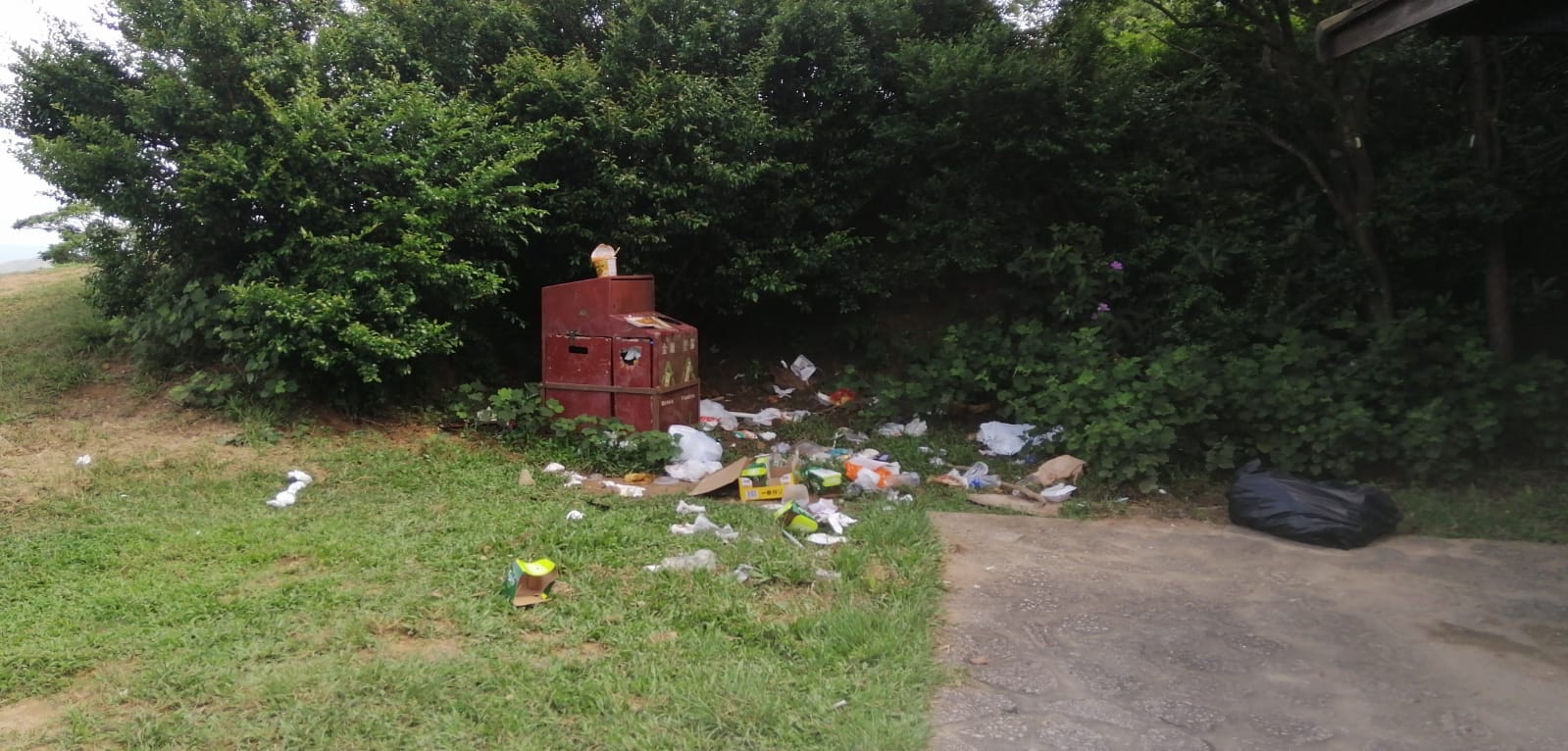 垃圾桶旁有大量垃圾。(受訪者提供) 垃圾桶旁有大量垃圾。(受訪者提供)