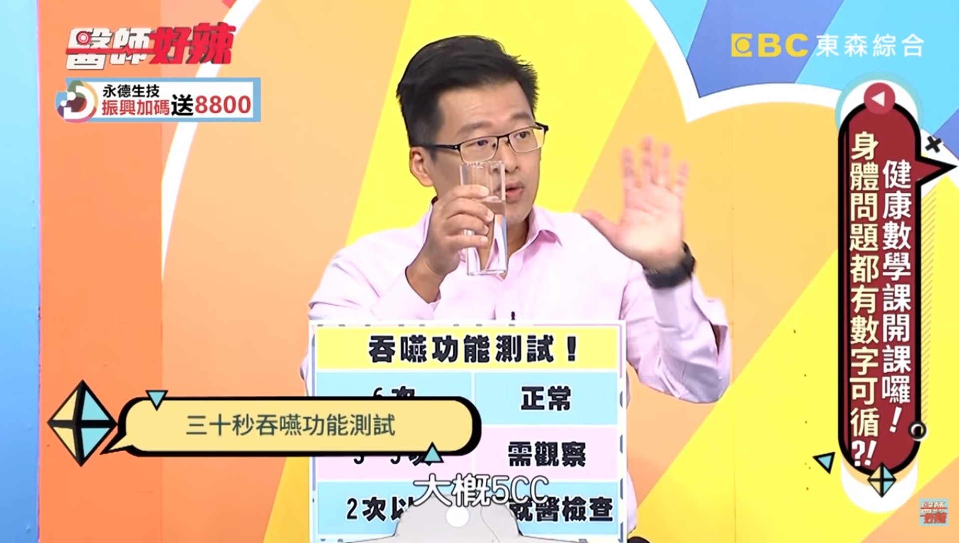 不同專科醫生綜合了數個檢測身體機能的自我檢測方法。（東森綜合台電視節目《醫師好辣》影片截圖）