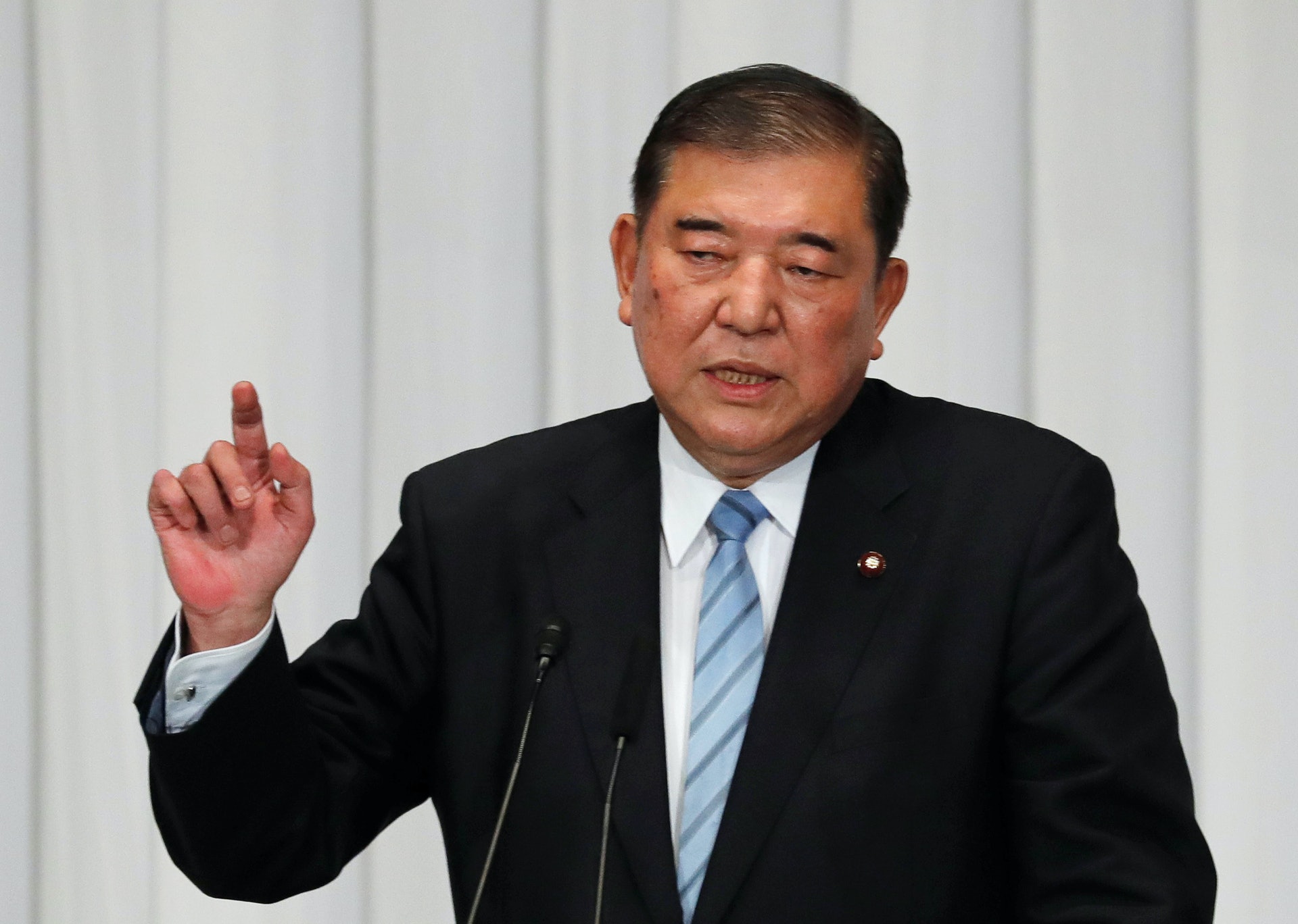 圖為9月8日,自民黨前幹事長石破茂發表政綱演說。(Reuters) 圖為9月8日,自民黨前幹事長石破茂發表政綱演說。(Reuters)