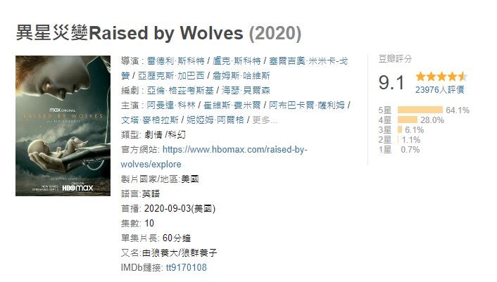 《異星災變》 一開播，豆瓣直接9分開場。（豆瓣截圖）
