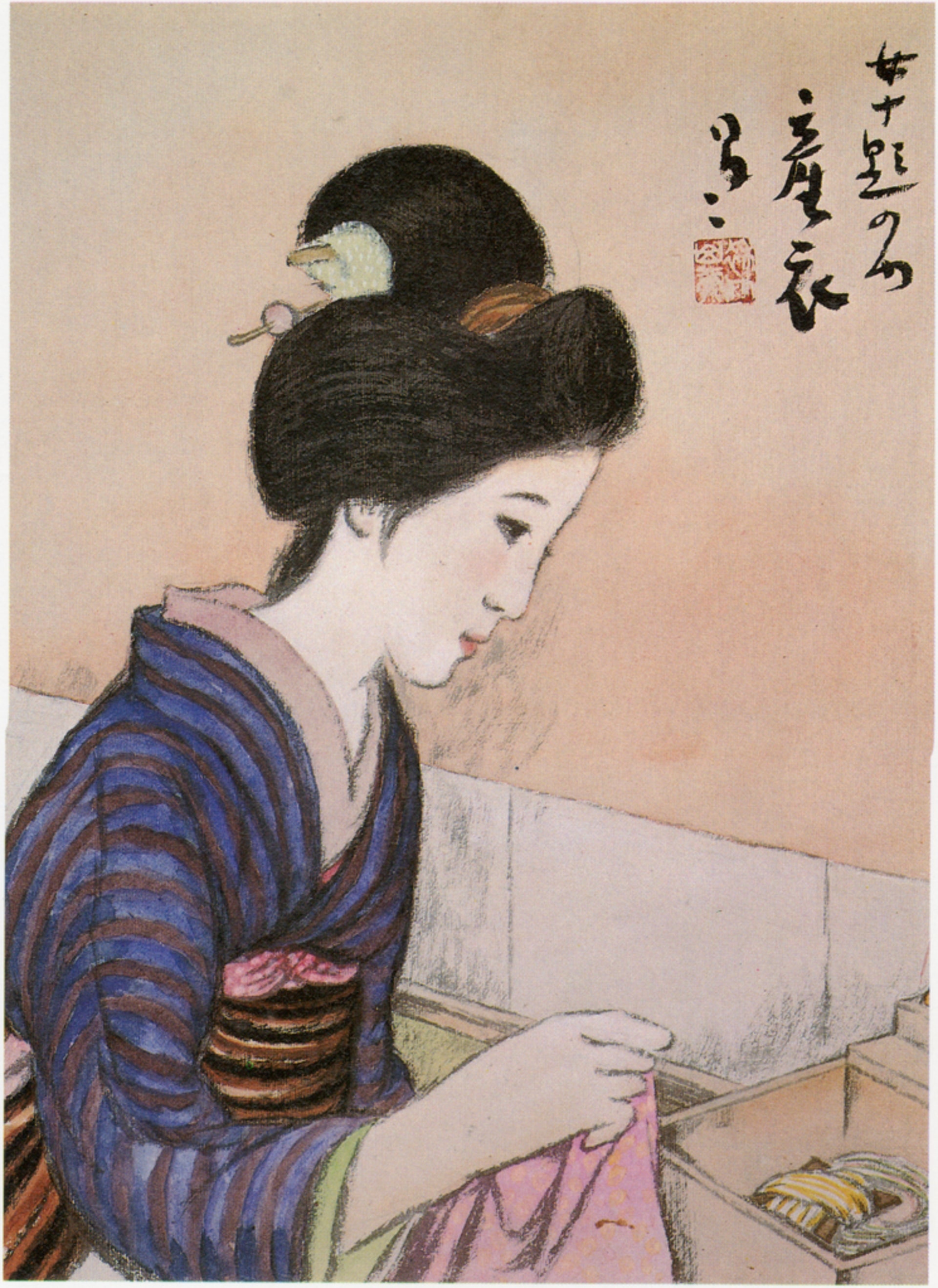 竹久夢二版画「女十題 逢状」 木版画 限180 高見澤版 - 美術品