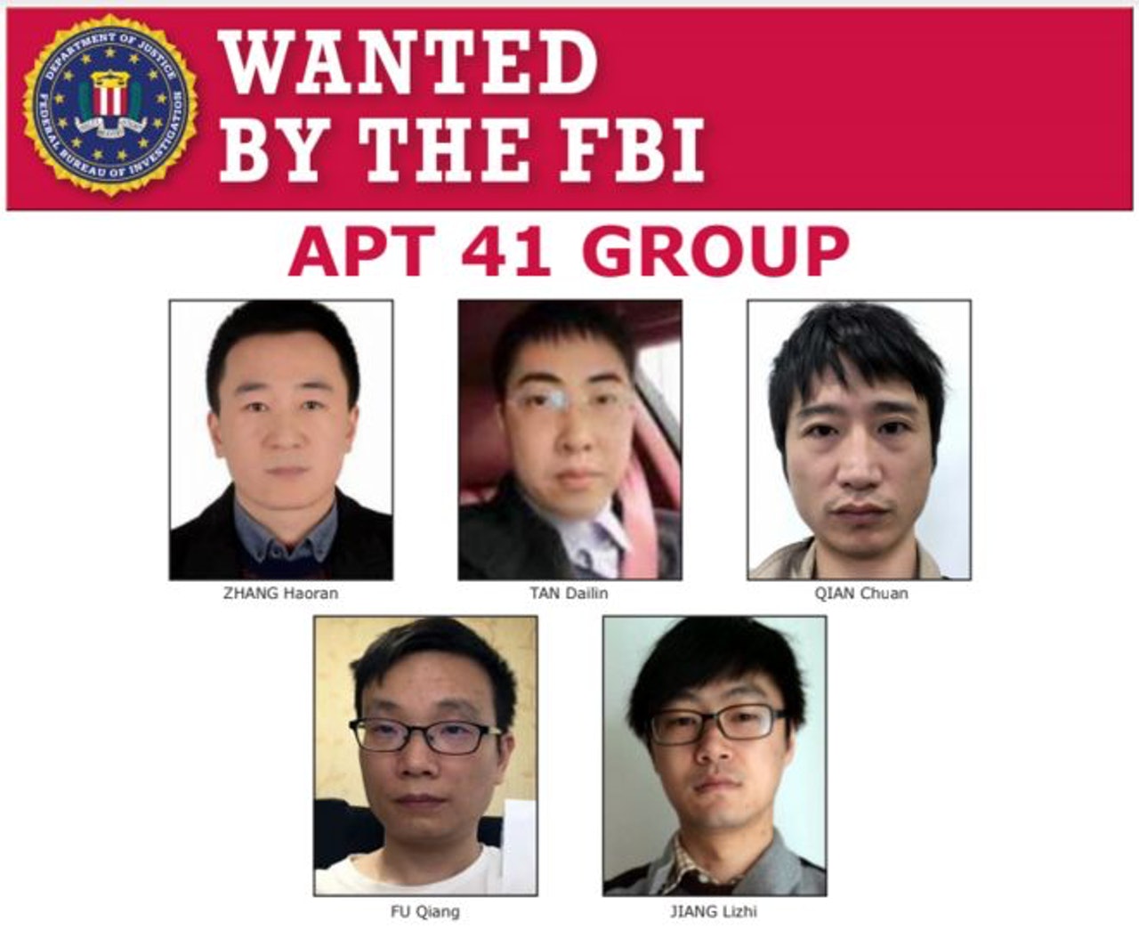 美國方面發布的五人照片。 美國方面發布的五人照片。