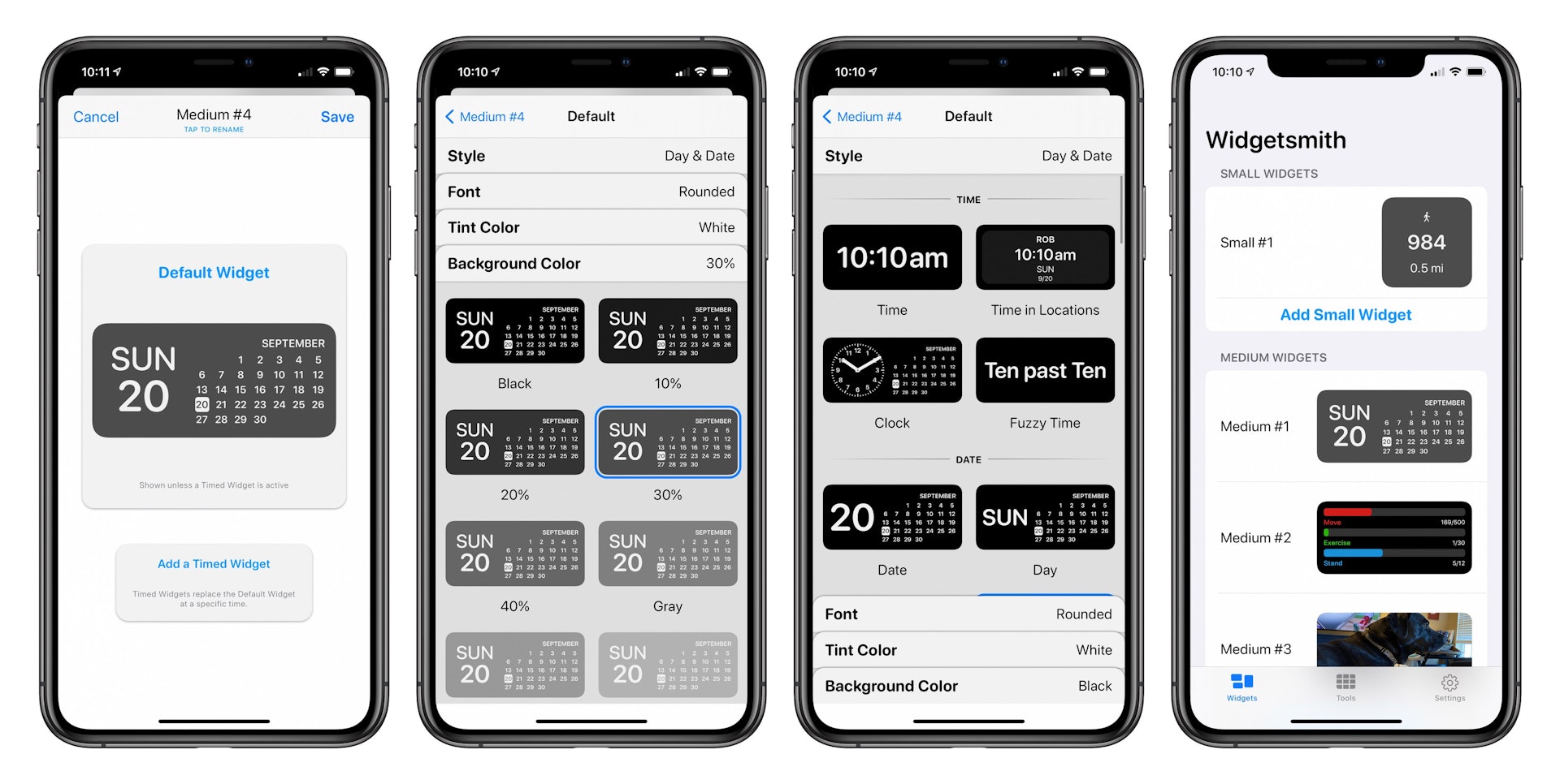 《Widgetsmith》提供多達 8 種類型的 Widget,而且全部 Widget 的大小、字體、顏色都有大量設定可以調校(圖 Widgetsmith) 《Widgetsmith》提供多達 8 種類型的 Widget,而且全部 Widget 的大小、字體、顏色都有大量設定可以調校(圖 Widgetsmith)