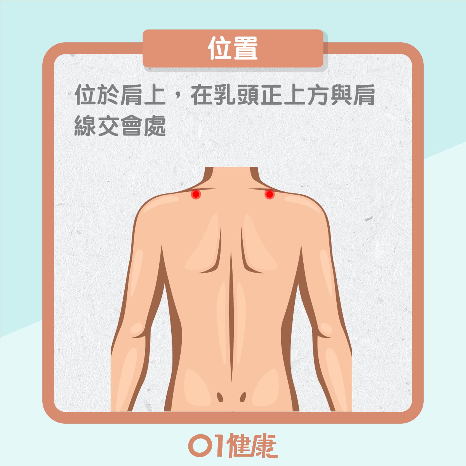 紓緩肩頸痛：肩井穴、天柱穴、膏肓穴、中渚穴（01製圖）