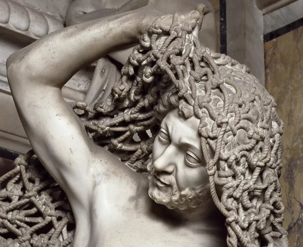 18世紀義大利熱那亞藝術家Francesco Queirolo的傑作《Il Disinganno》（從欺騙中解脫或覺醒）。（圖片擷取自︰Azucena Twitter）