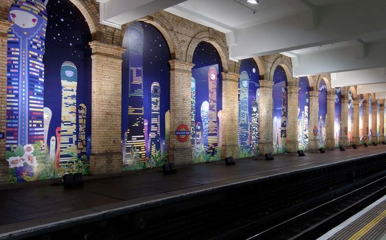 "GLOUCESTER ROAD SUBWAY STATION INSTALLATION "
at Gloucester Road Subway Station (United Kingdom), 2006
©2006 Chiho Aoshima/Kaikai Kiki Co., Ltd. All Rights Reserved. Courtesy Perrotin "GLOUCESTER ROAD SUBWAY STATION INSTALLATION "
at Gloucester Road Subway Station (United Kingdom), 2006
©2006 Chiho Aoshima/Kaikai Kiki Co., Ltd. All Rights Reserved. Courtesy Perrotin