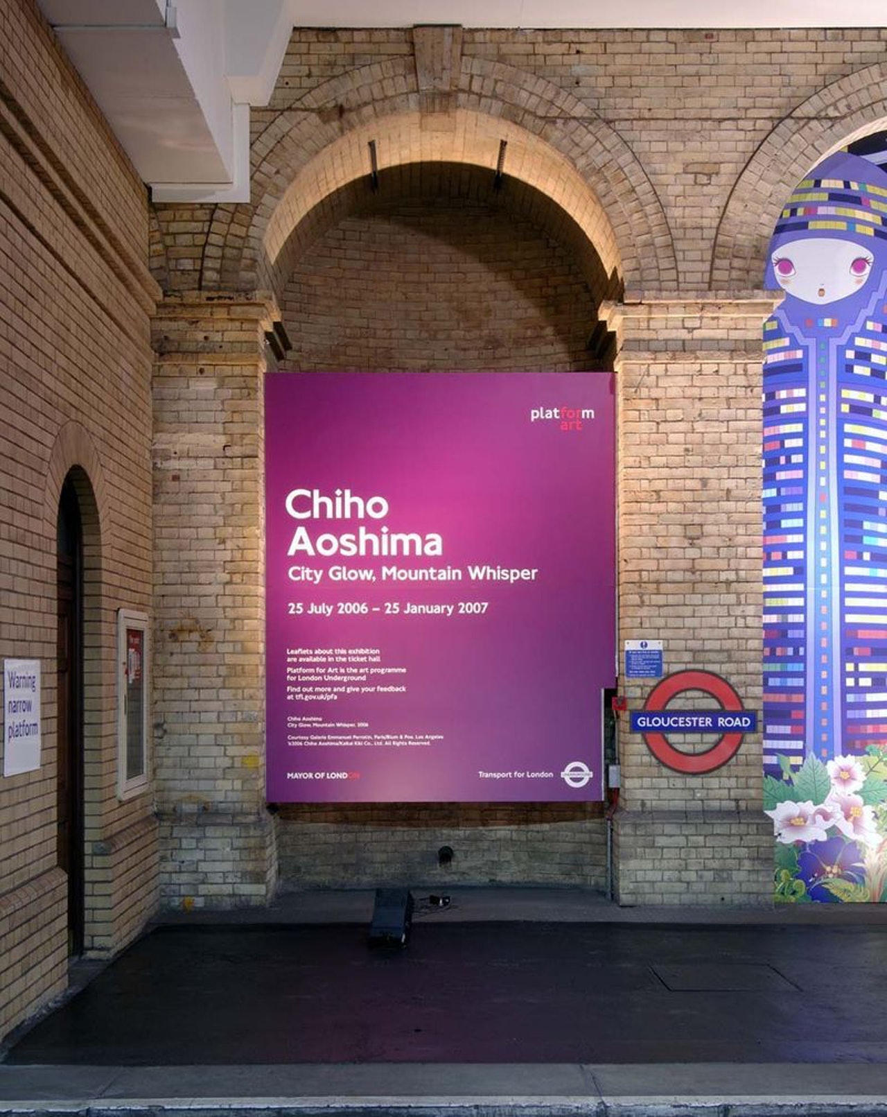 "GLOUCESTER ROAD SUBWAY STATION INSTALLATION "
at Gloucester Road Subway Station (United Kingdom), 2006
©2006 Chiho Aoshima/Kaikai Kiki Co., Ltd. All Rights Reserved. Courtesy Perrotin "GLOUCESTER ROAD SUBWAY STATION INSTALLATION "
at Gloucester Road Subway Station (United Kingdom), 2006
©2006 Chiho Aoshima/Kaikai Kiki Co., Ltd. All Rights Reserved. Courtesy Perrotin