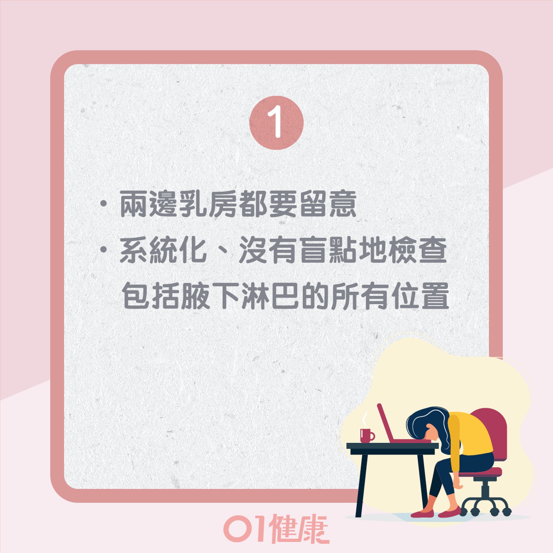 自我檢查乳房3個原則(01製圖) 自我檢查乳房3個原則(01製圖)