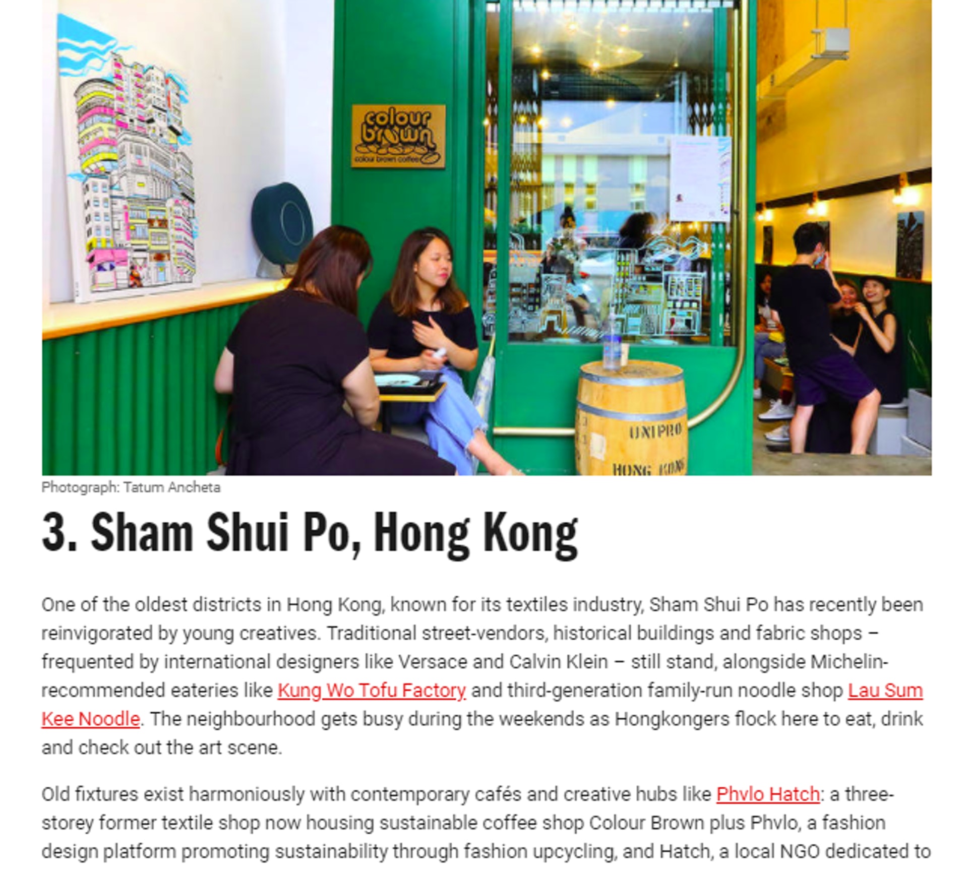 《Time Out》頒布的「世界前40個最酷的社區」專題,香港深水埗高據第3名。(Time Out) 《Time Out》頒布的「世界前40個最酷的社區」專題,香港深水埗高據第3名。(Time Out)