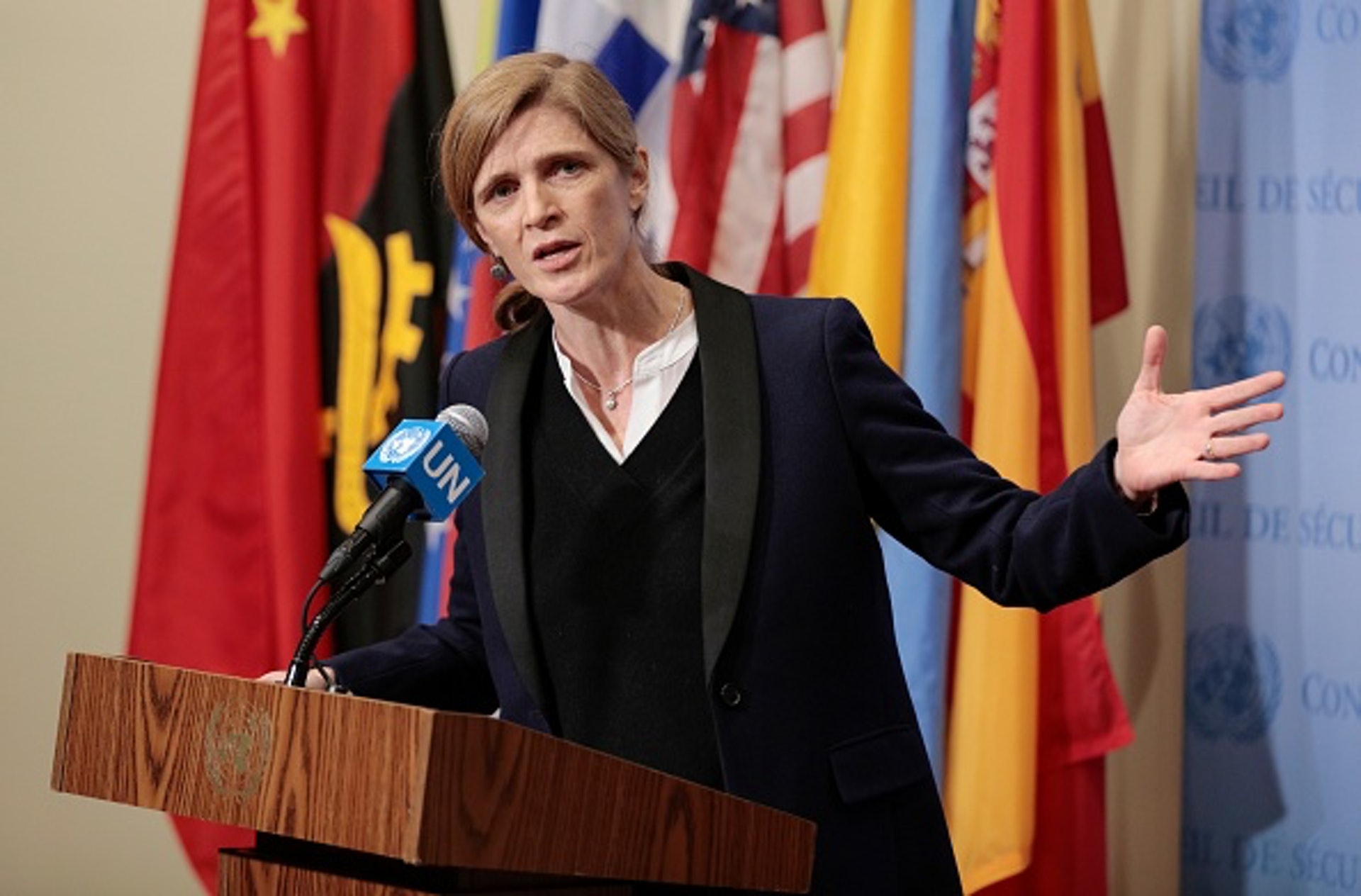 2016年12月16日,美國駐聯合國大使鮑爾在紐約聯合國總部舉行的關於危害人類罪的新聞發布會。(Getty) 2016年12月16日,美國駐聯合國大使鮑爾在紐約聯合國總部舉行的關於危害人類罪的新聞發布會。(Getty)